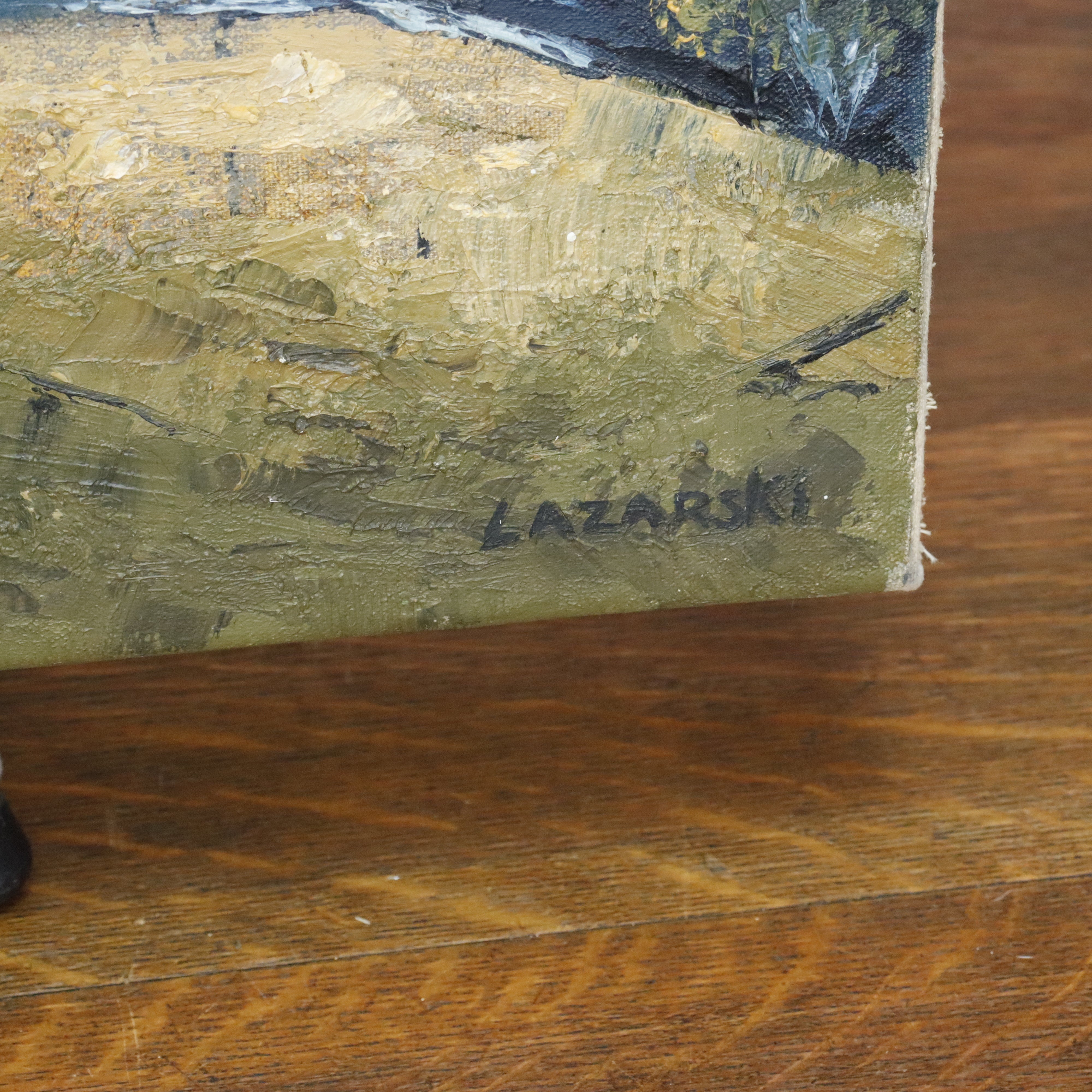 AW996: John Lazarski Polish American Expressionist Landscape Oil on Canvas Painting