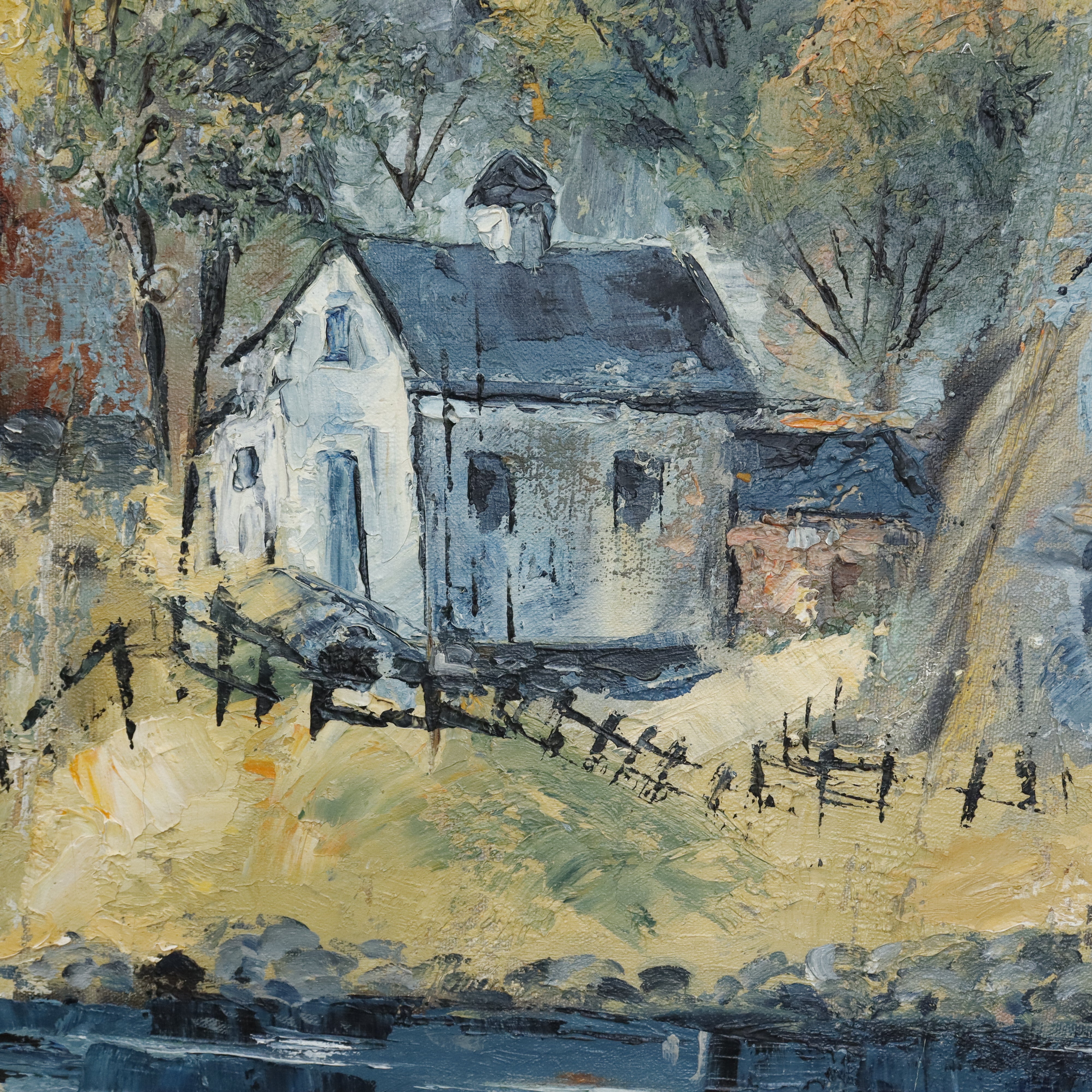 AW996: John Lazarski Polish American Expressionist Landscape Oil on Canvas Painting