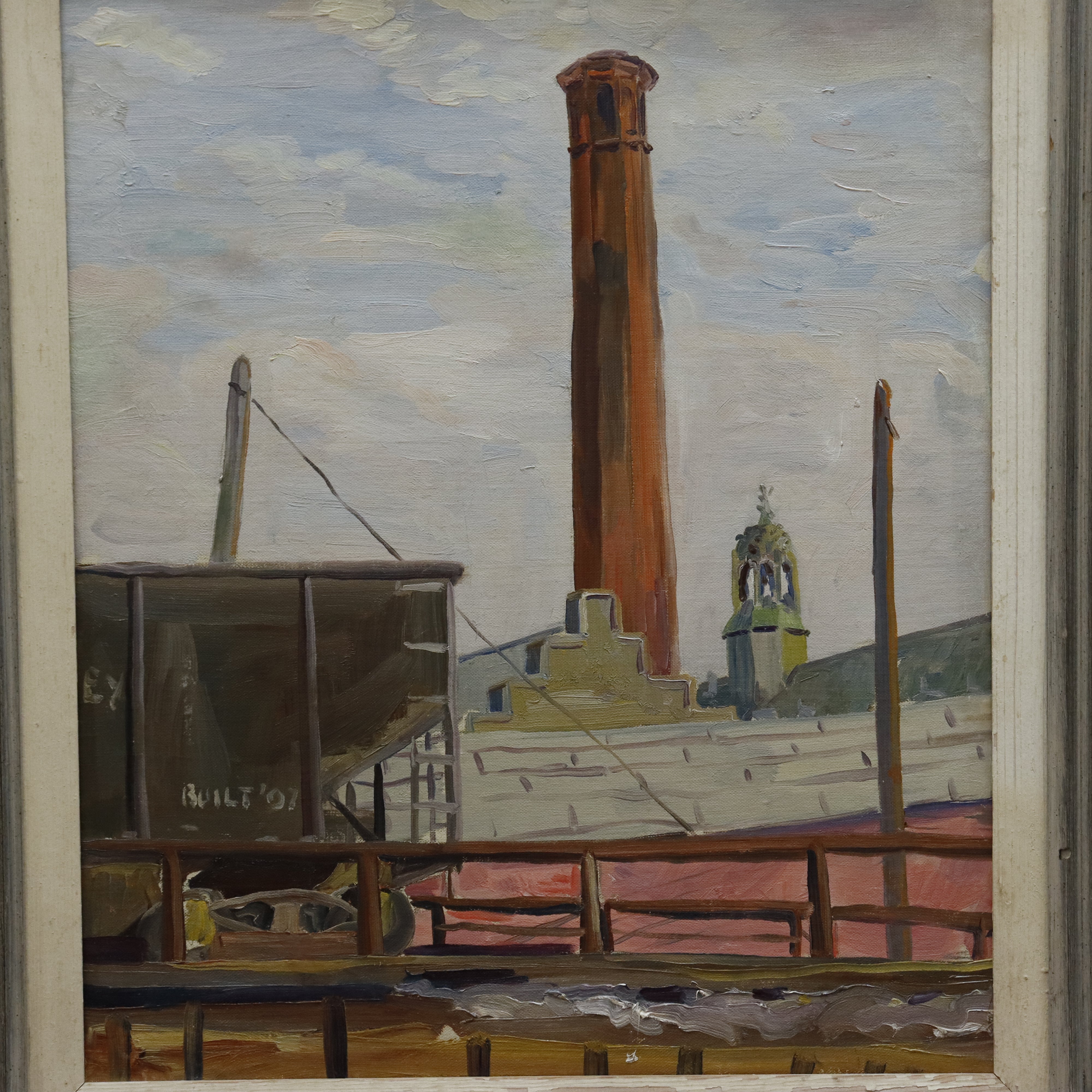 AW998: Anton Albers Jr. American WPA Regionalist Industrial Scene Oil on Canvas Painting Circa 1940's