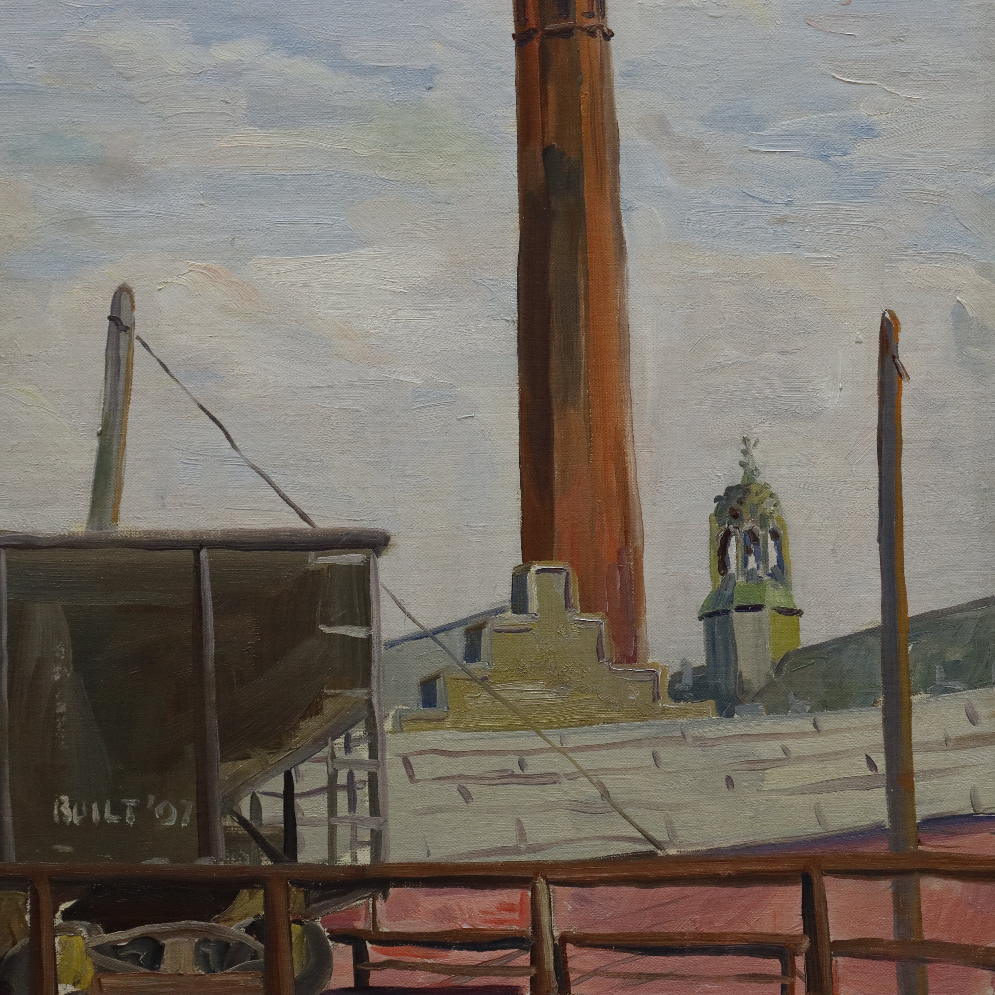 AW998: Anton Albers Jr. American WPA Regionalist Industrial Scene Oil on Canvas Painting Circa 1940's