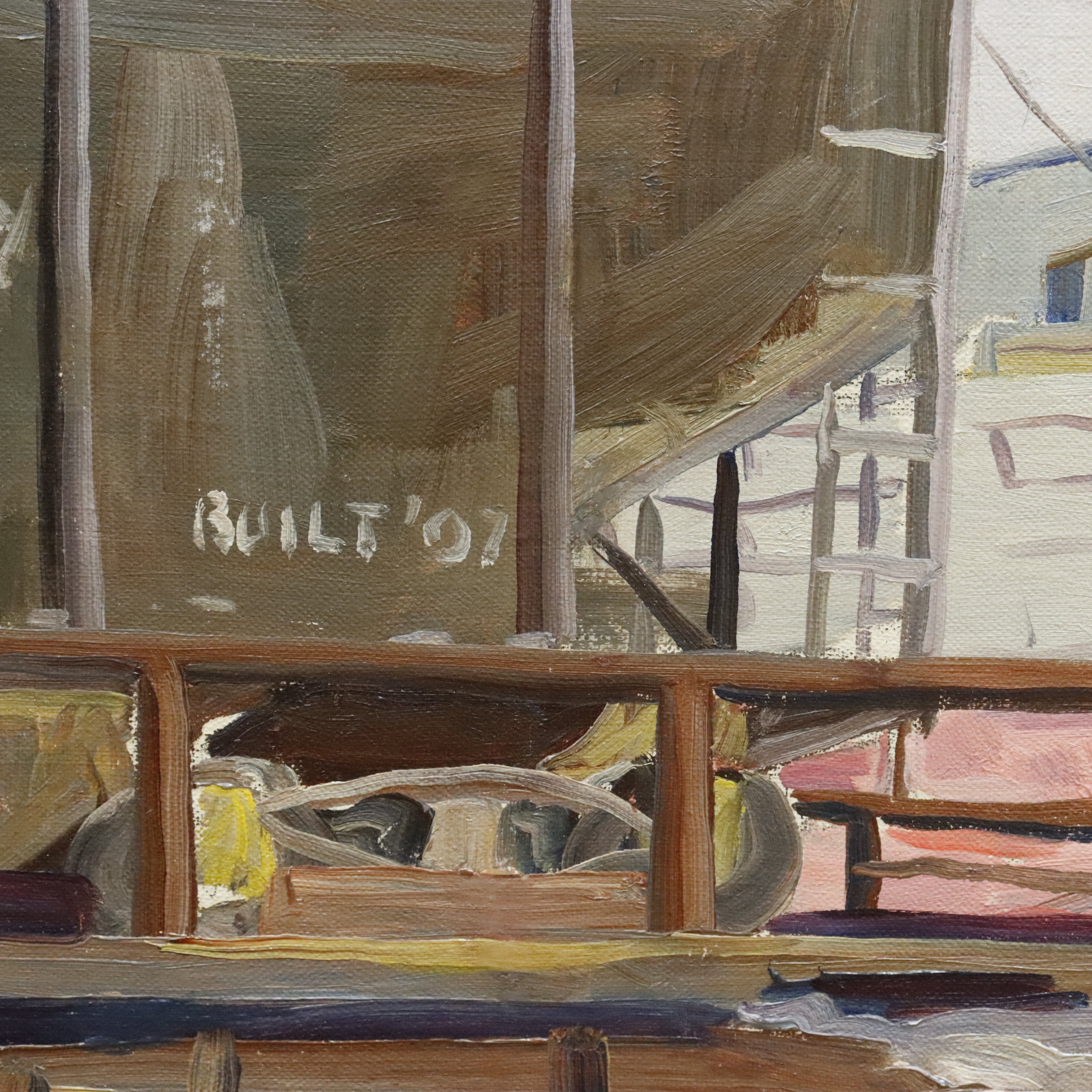 AW998: Anton Albers Jr. American WPA Regionalist Industrial Scene Oil on Canvas Painting Circa 1940's