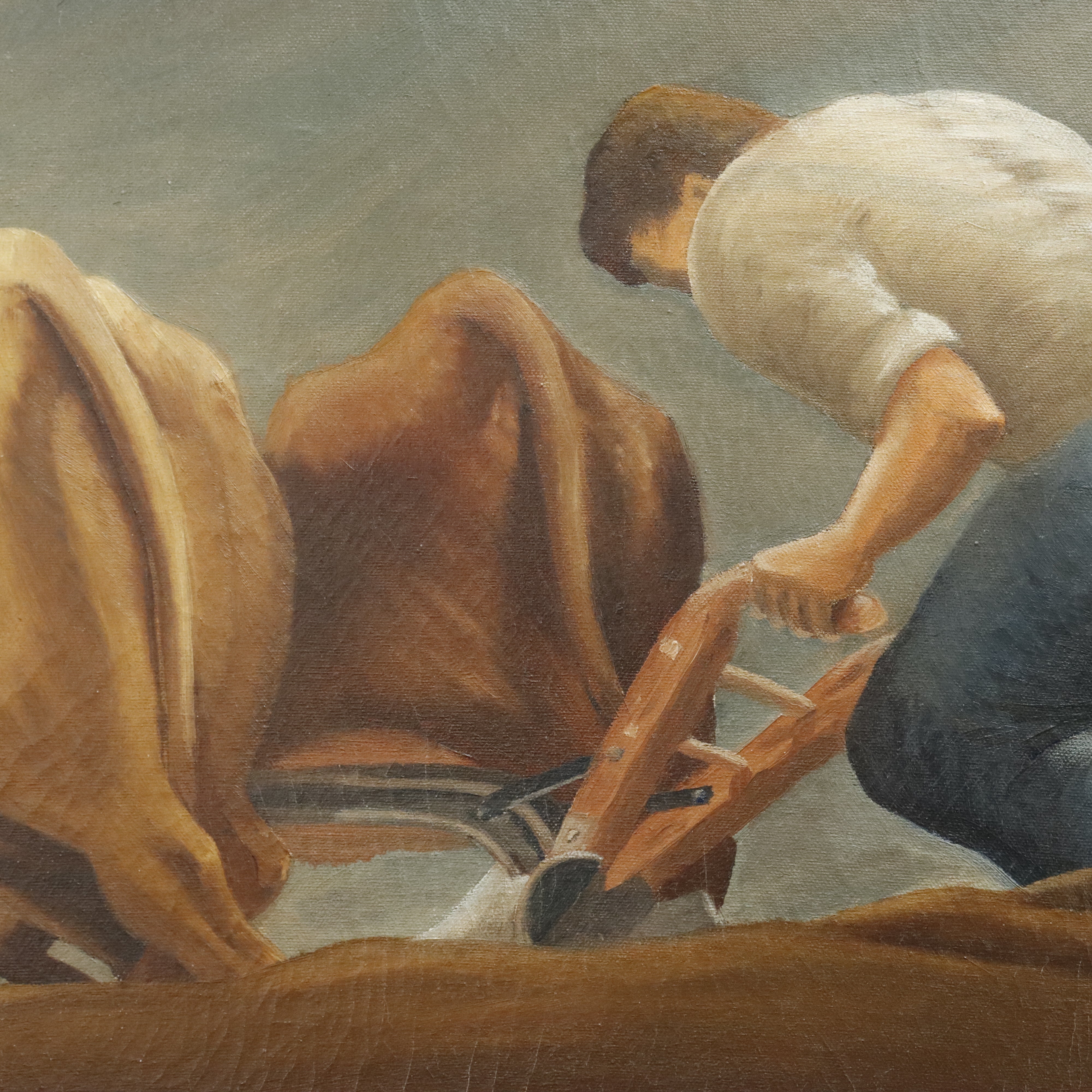 AW041: A. Felostein Plowing Day WPA Regionalist Oil on Canvas Painting 1943