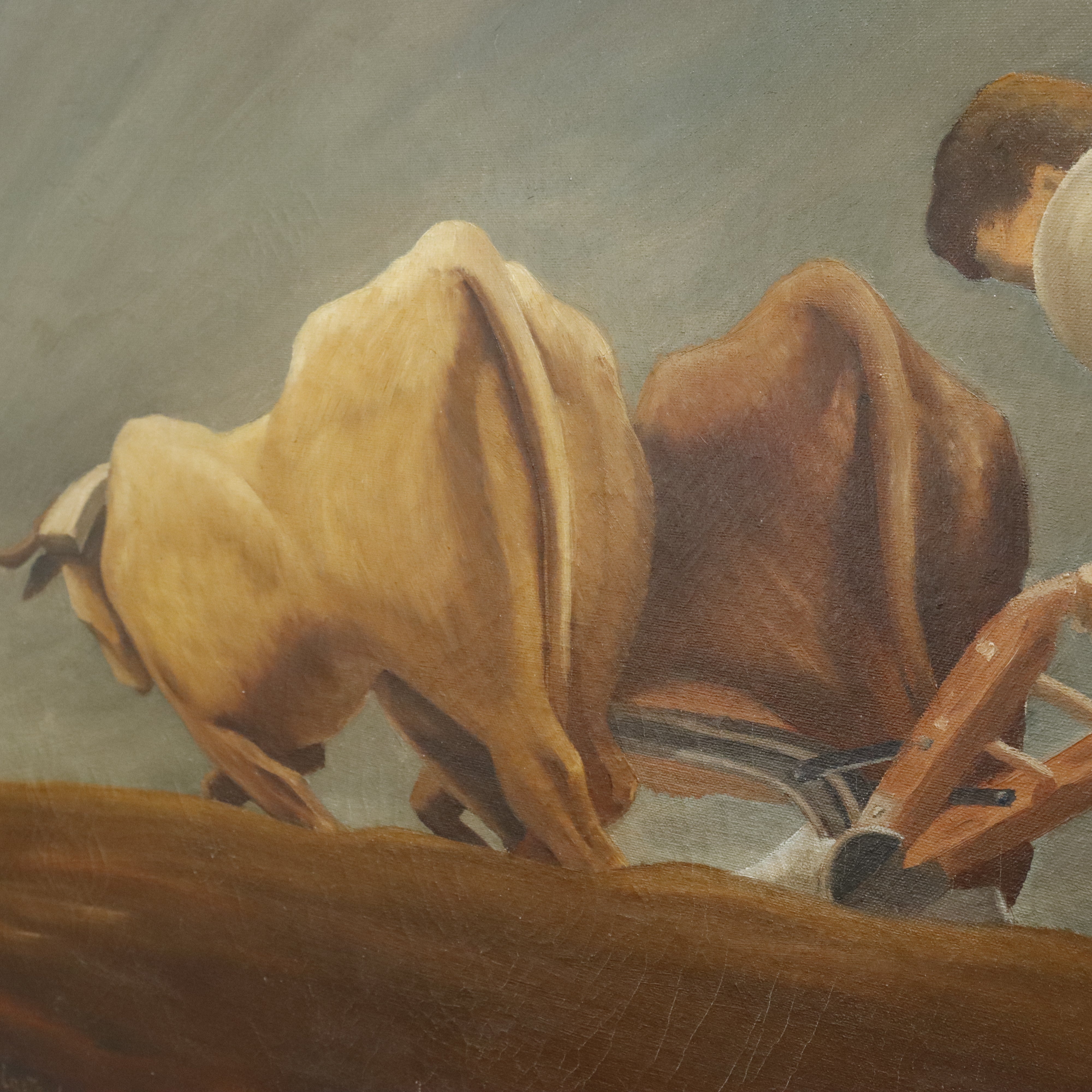 AW041: A. Felostein Plowing Day WPA Regionalist Oil on Canvas Painting 1943