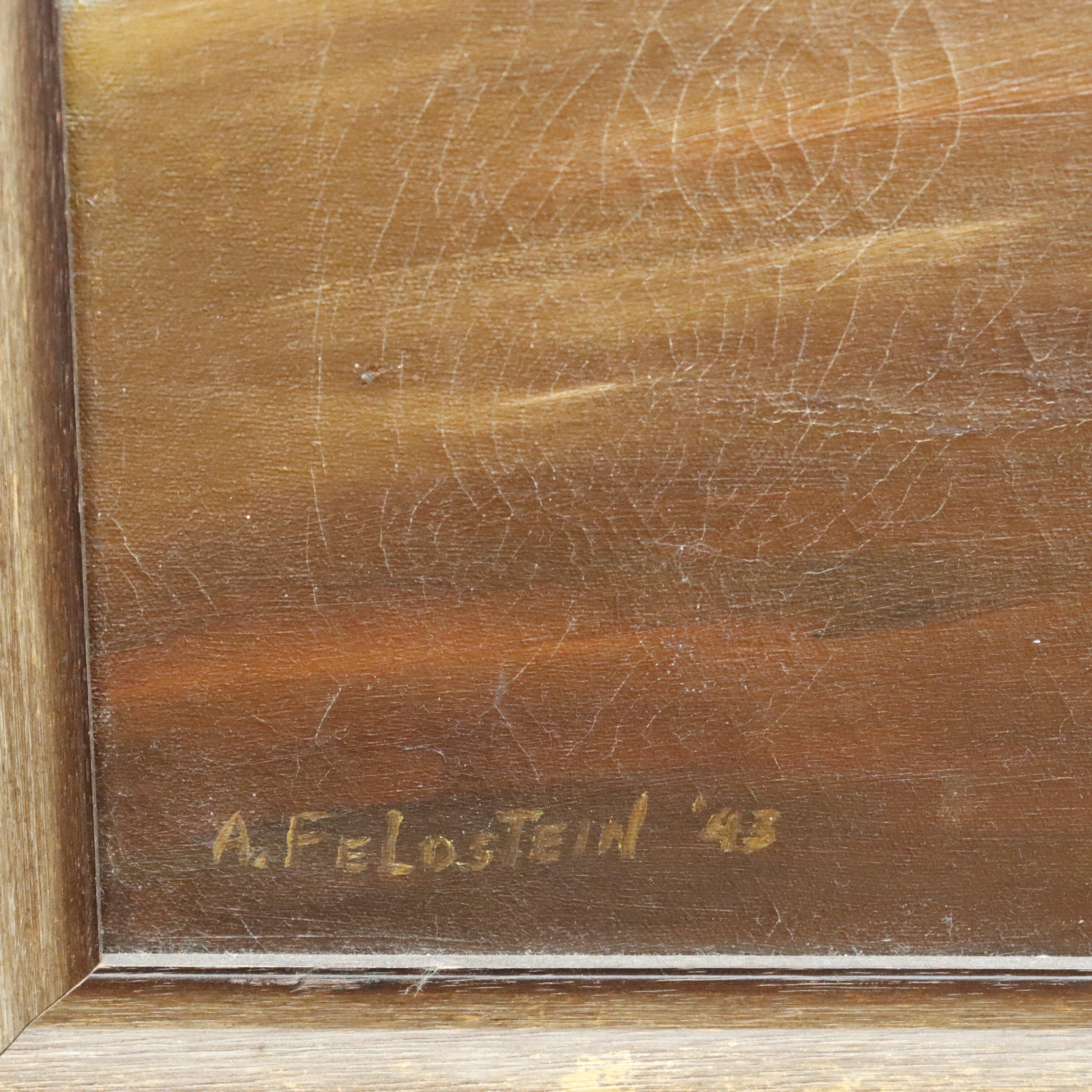 AW041: A. Felostein Plowing Day WPA Regionalist Oil on Canvas Painting 1943