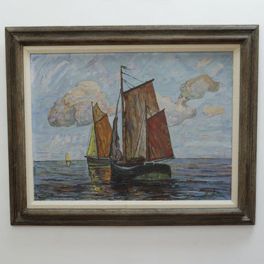 Regan Modernist Sailboats Oil on Canvas Painting | Work of Man
