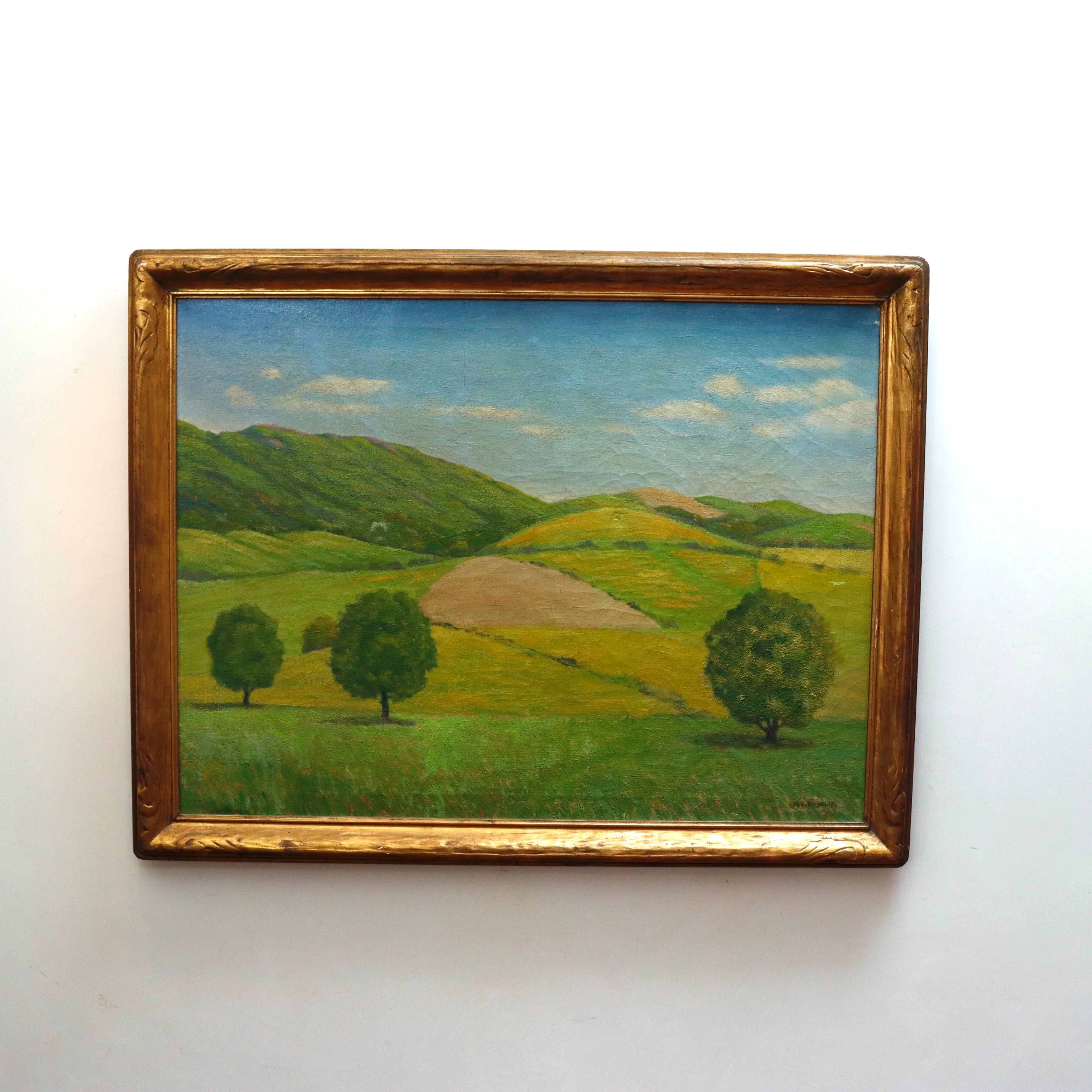 AW093: Wallace De Wolf American Impressionist Old Vermont Landscape Oil on Canvas Painting
