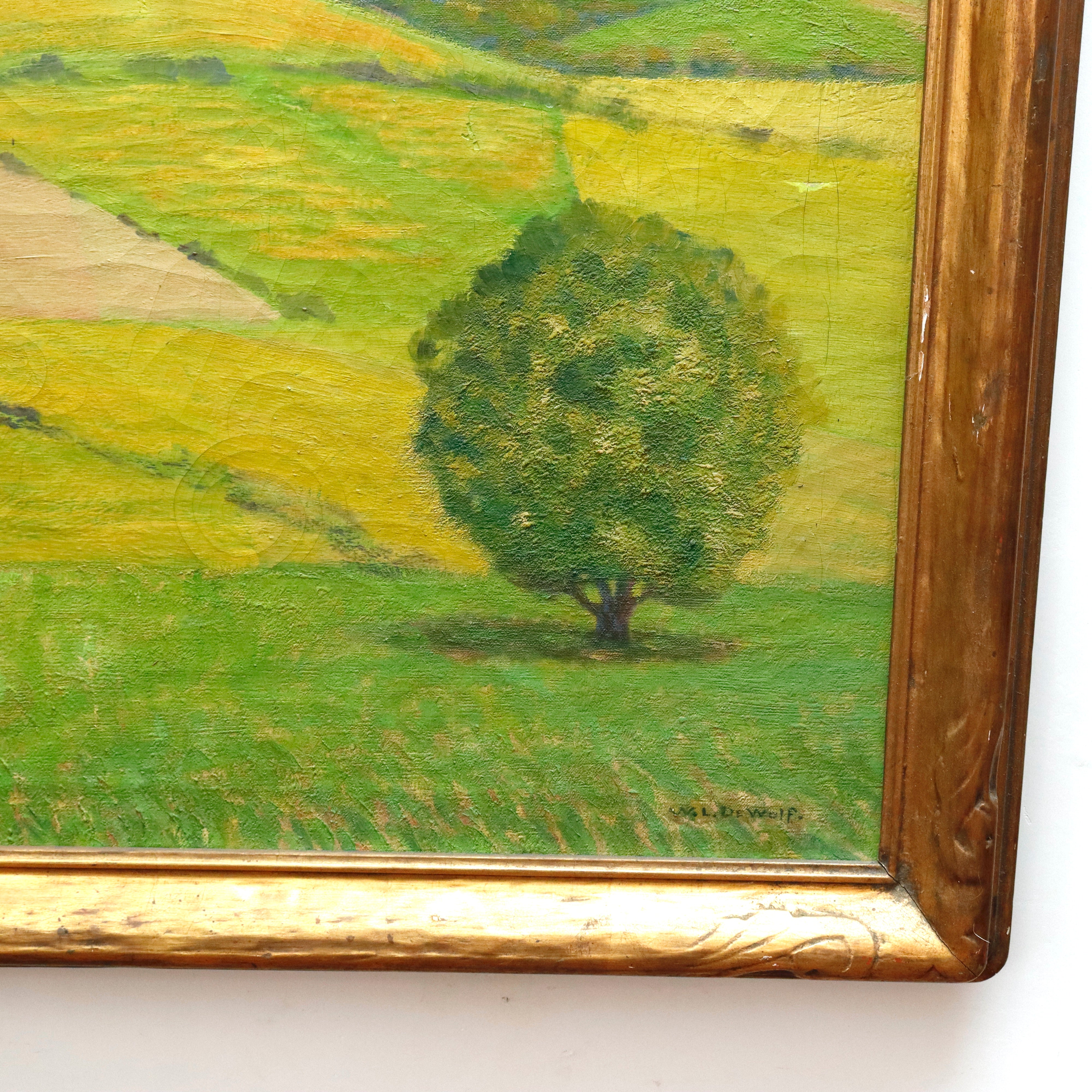 AW093: Wallace De Wolf American Impressionist Old Vermont Landscape Oil on Canvas Painting