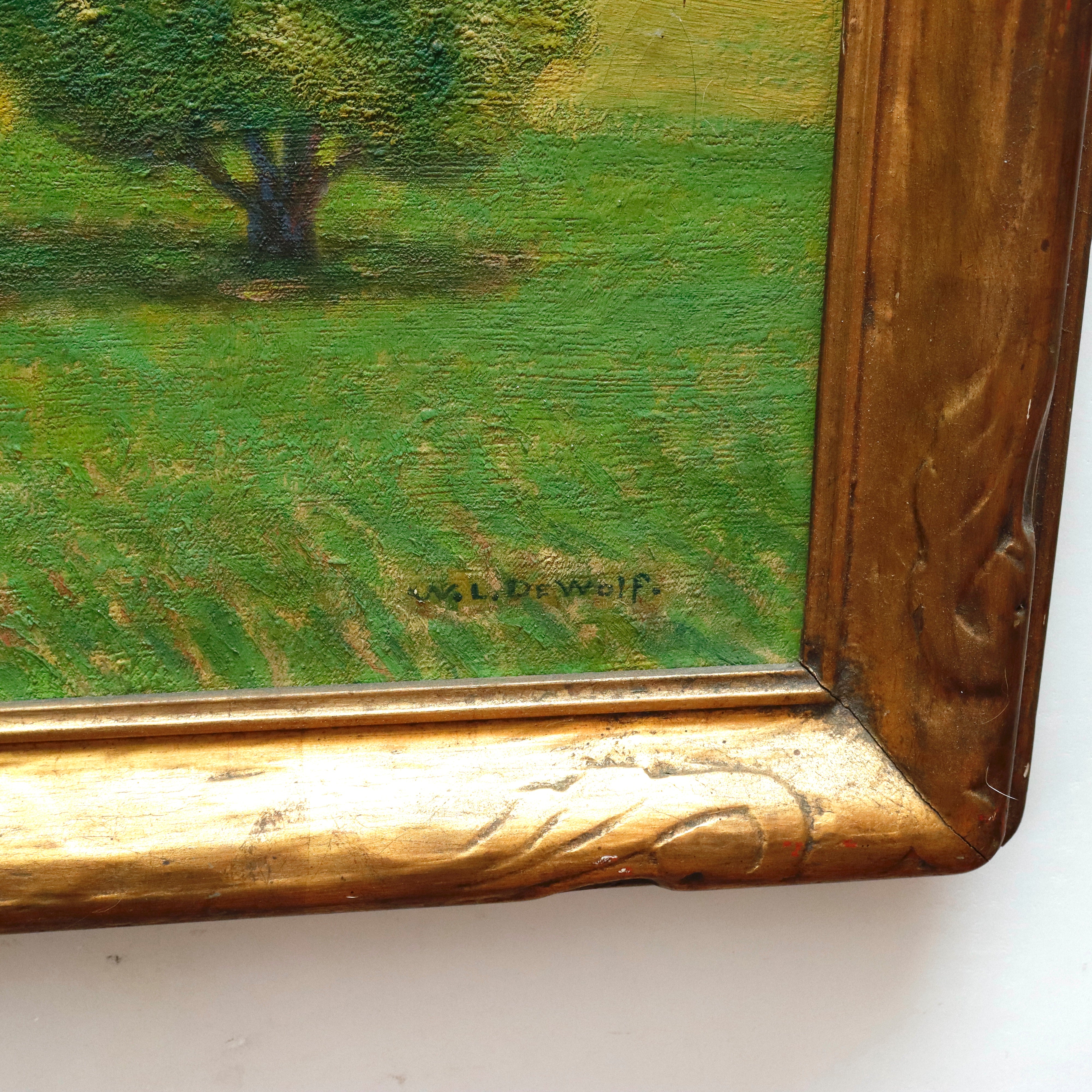 AW093: Wallace De Wolf American Impressionist Old Vermont Landscape Oil on Canvas Painting