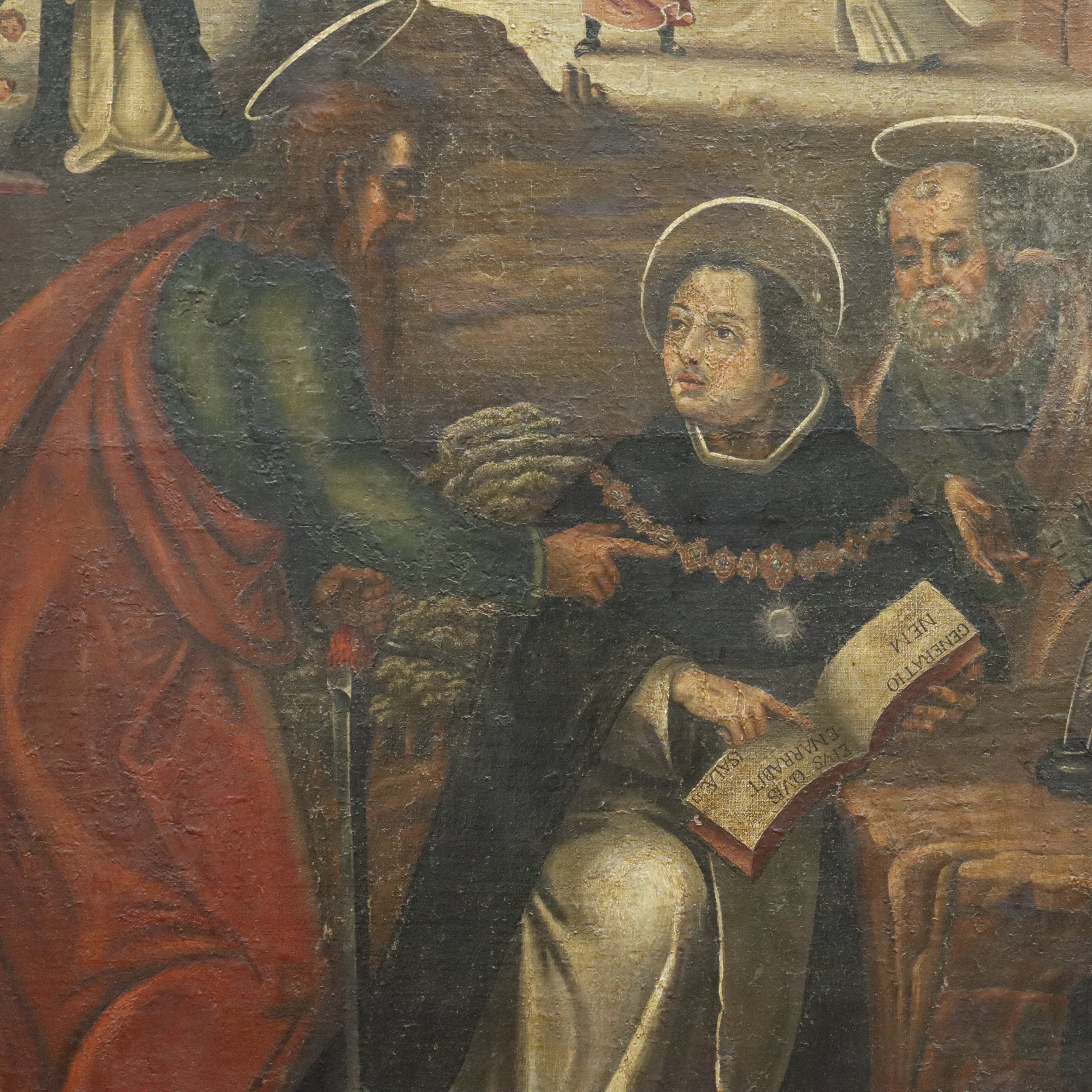 AW375: Antique Religious Painting Life of a Saint European School Oil on Canvas Painting 18th Century