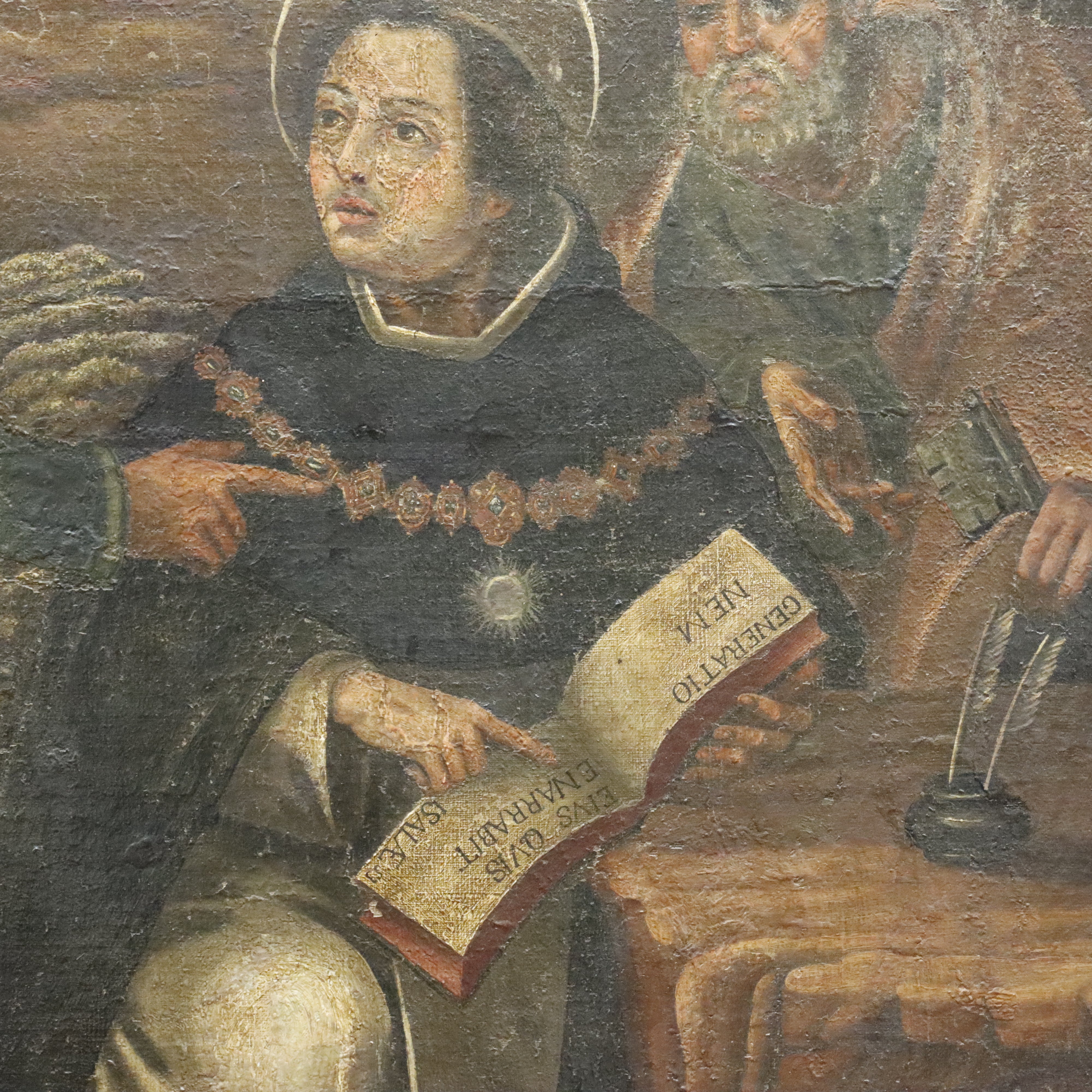 AW375: Antique Religious Painting Life of a Saint European School Oil on Canvas Painting 18th Century