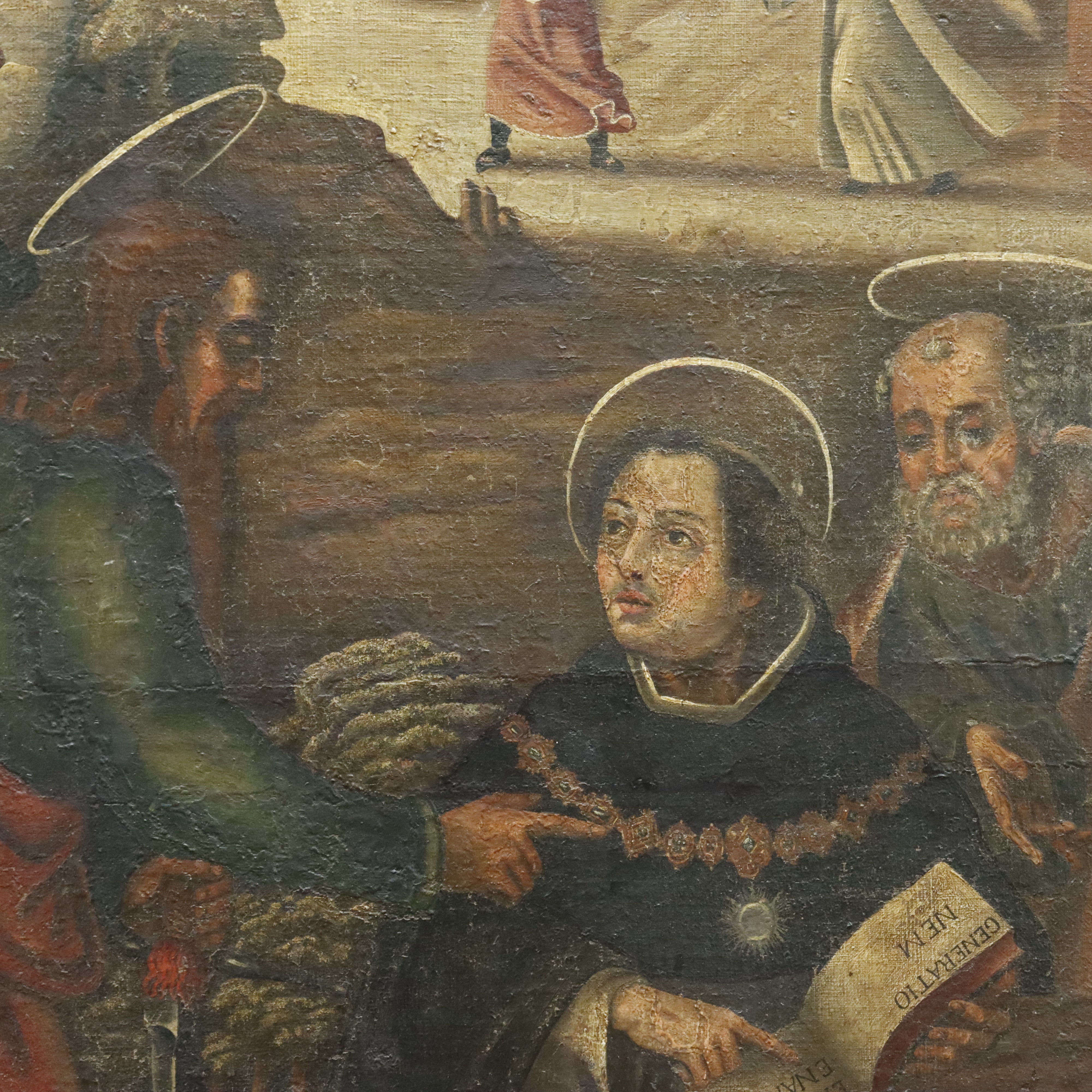 AW375: Antique Religious Painting Life of a Saint European School Oil on Canvas Painting 18th Century