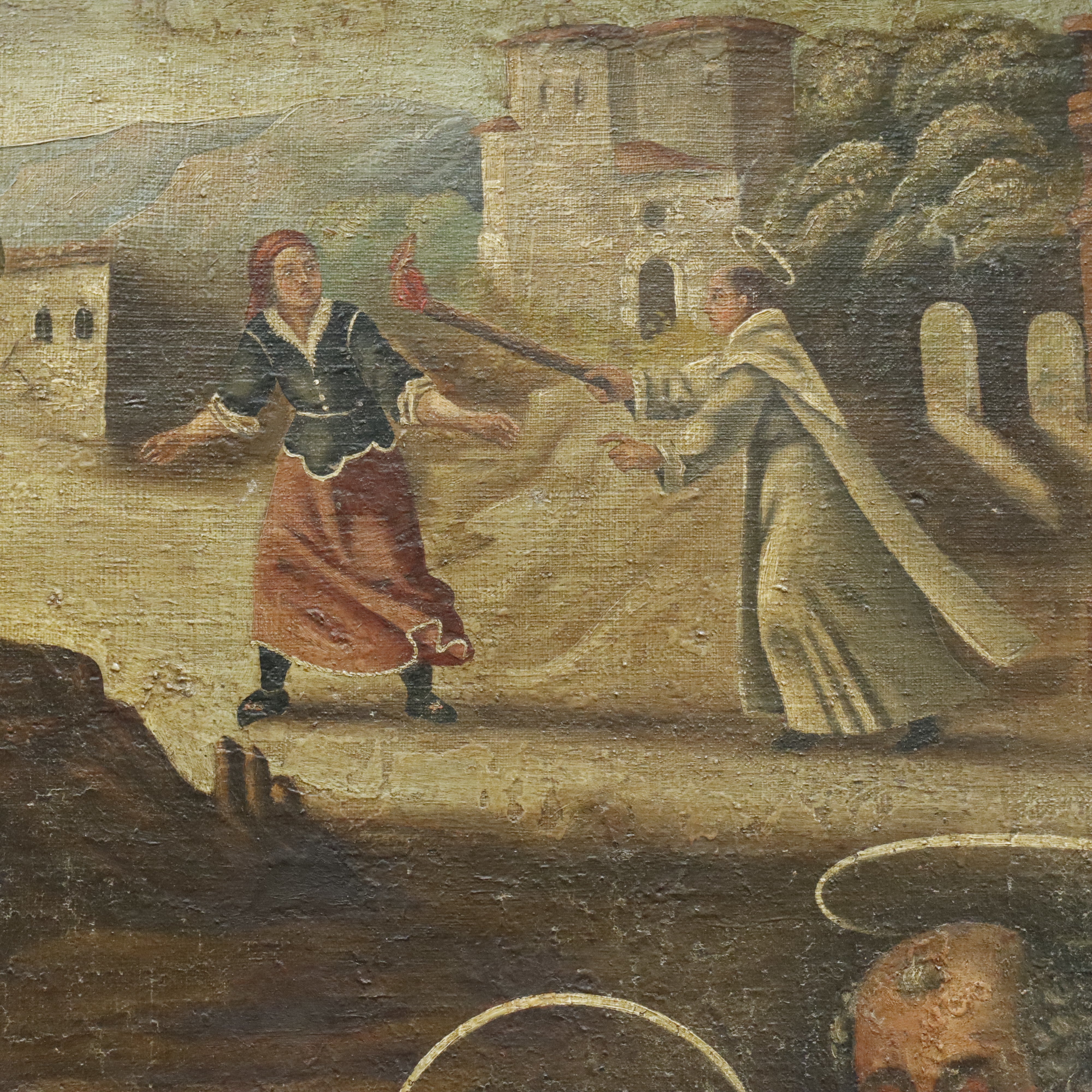 AW375: Antique Religious Painting Life of a Saint European School Oil on Canvas Painting 18th Century