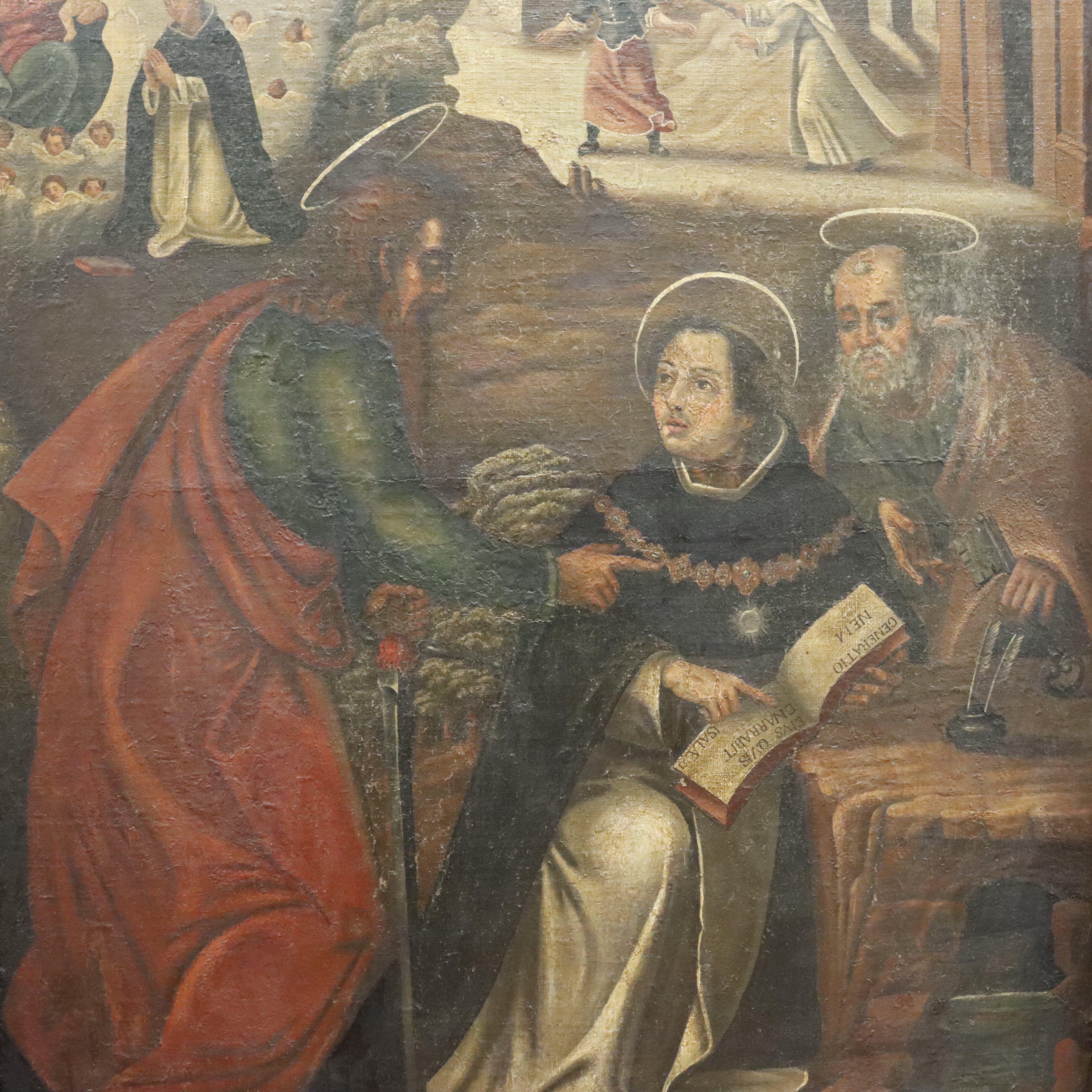 AW375: Antique Religious Painting Life of a Saint European School Oil on Canvas Painting 18th Century