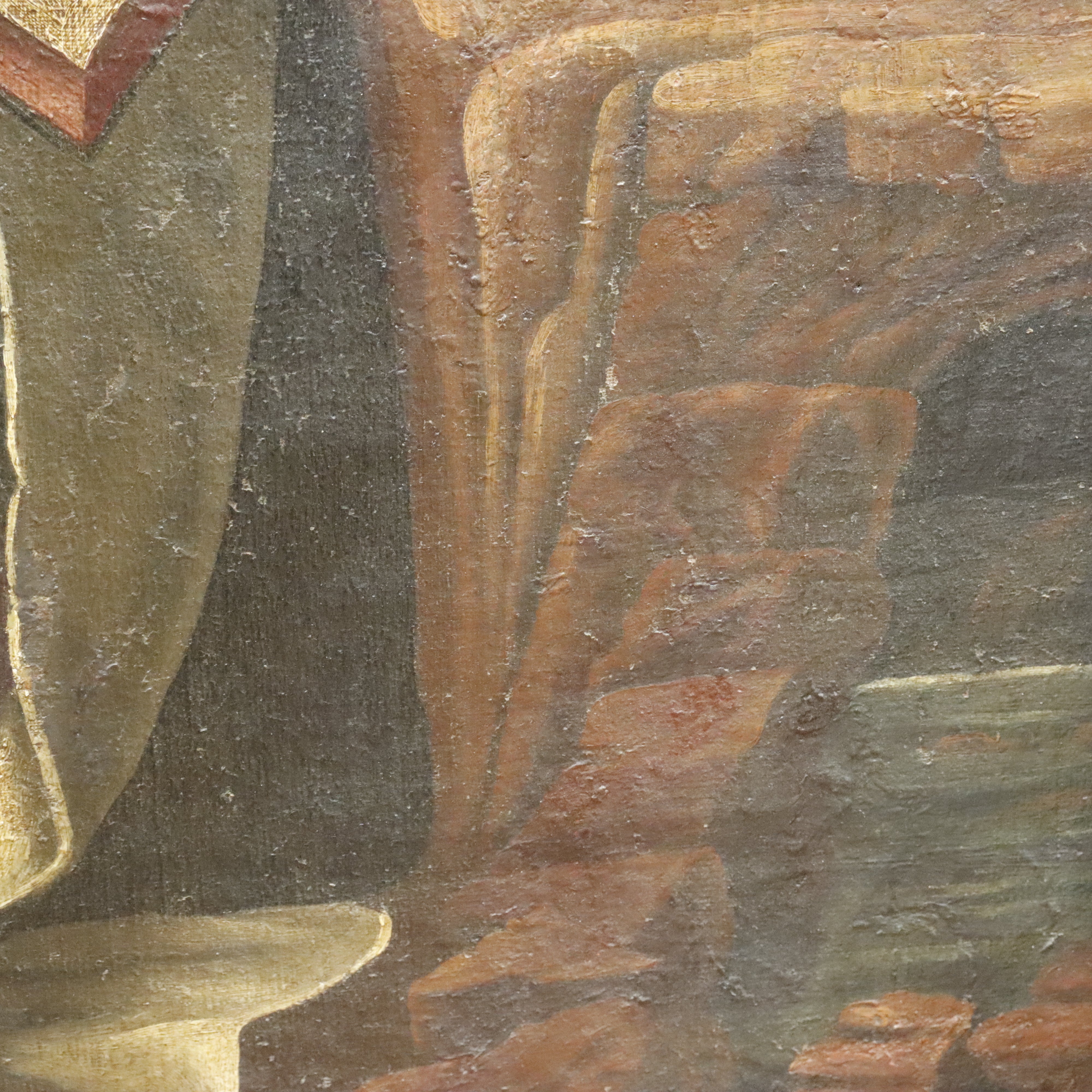 AW375: Antique Religious Painting Life of a Saint European School Oil on Canvas Painting 18th Century