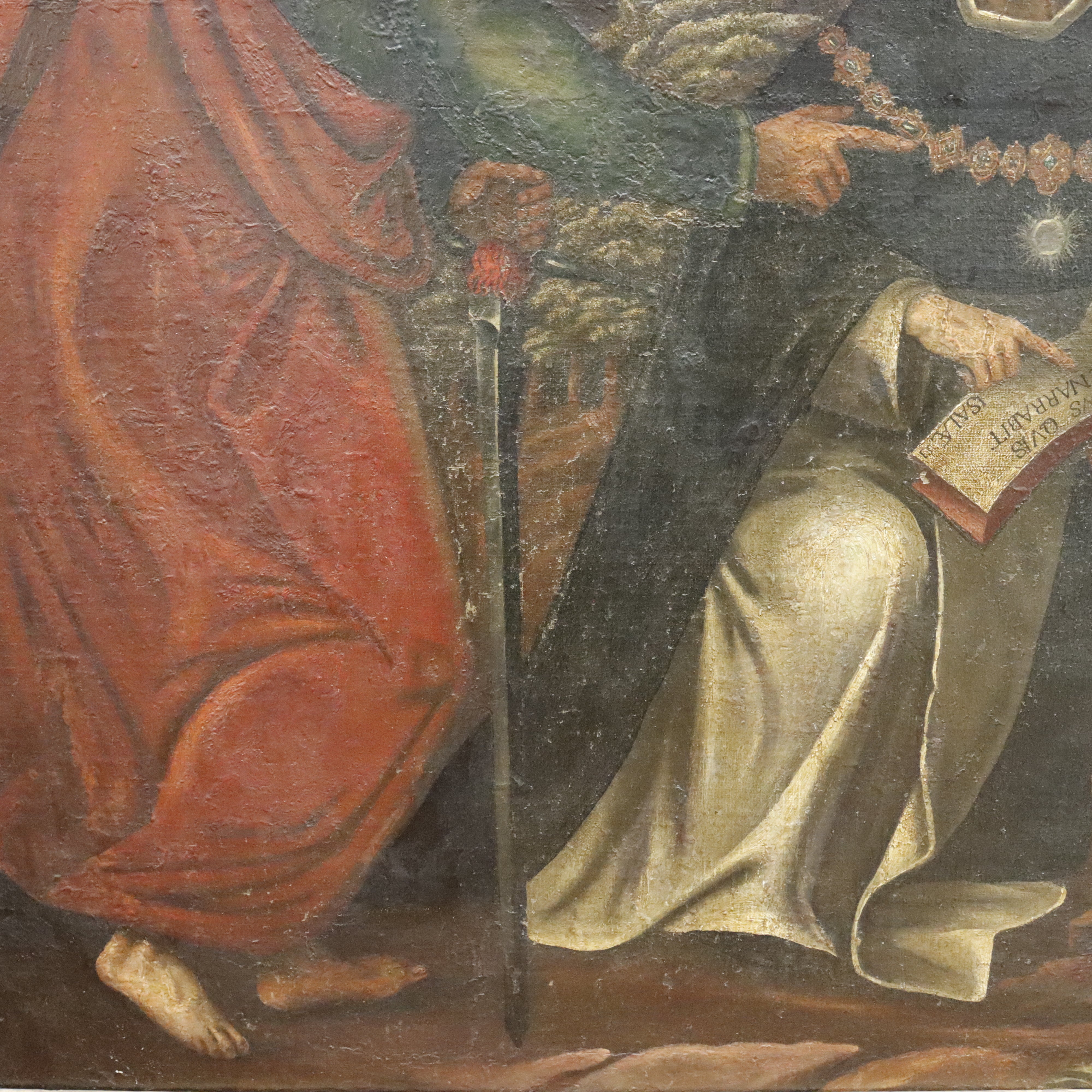 AW375: Antique Religious Painting Life of a Saint European School Oil on Canvas Painting 18th Century