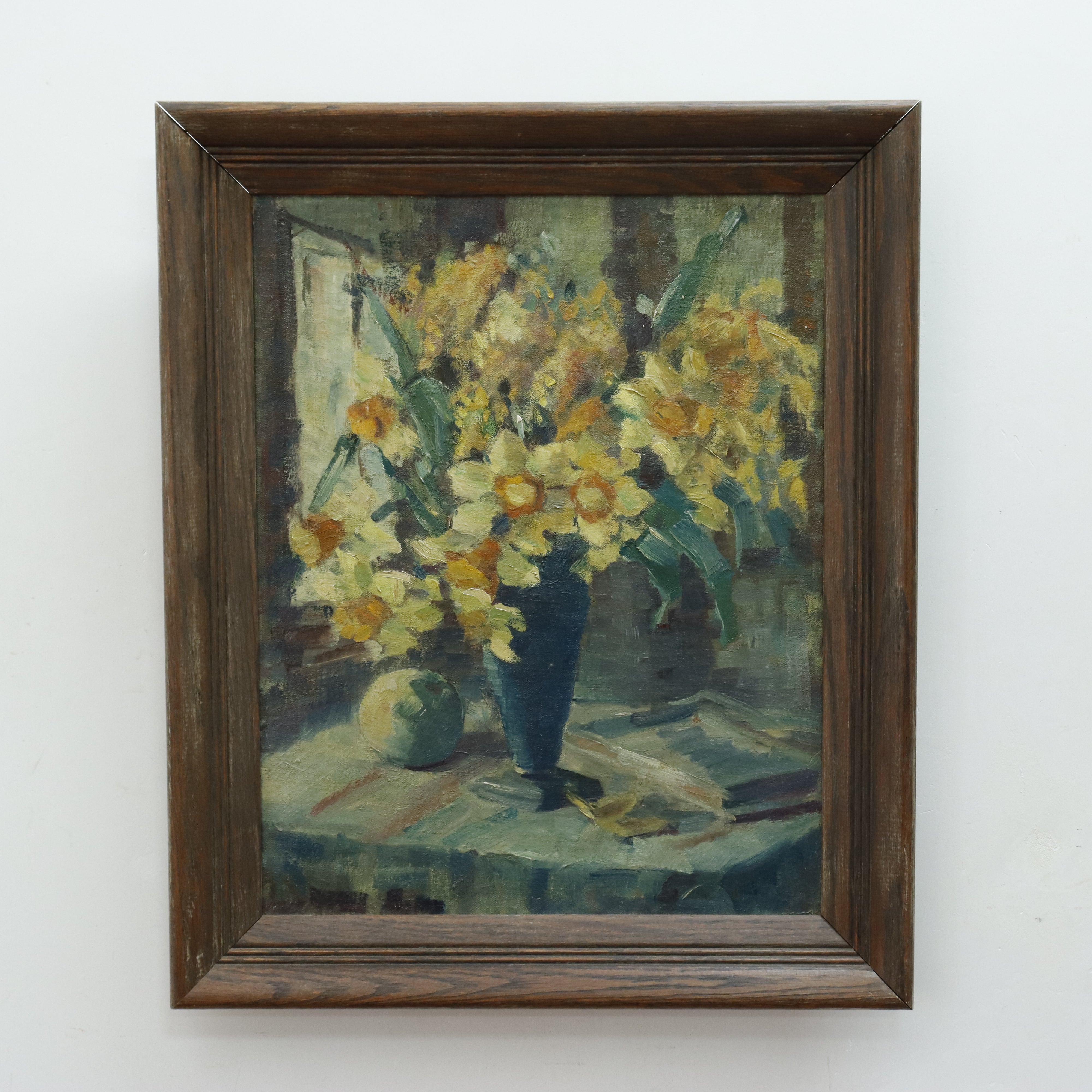 English Modern School Still Life Oil on Canvas Painting of Daffodils | Work of Man