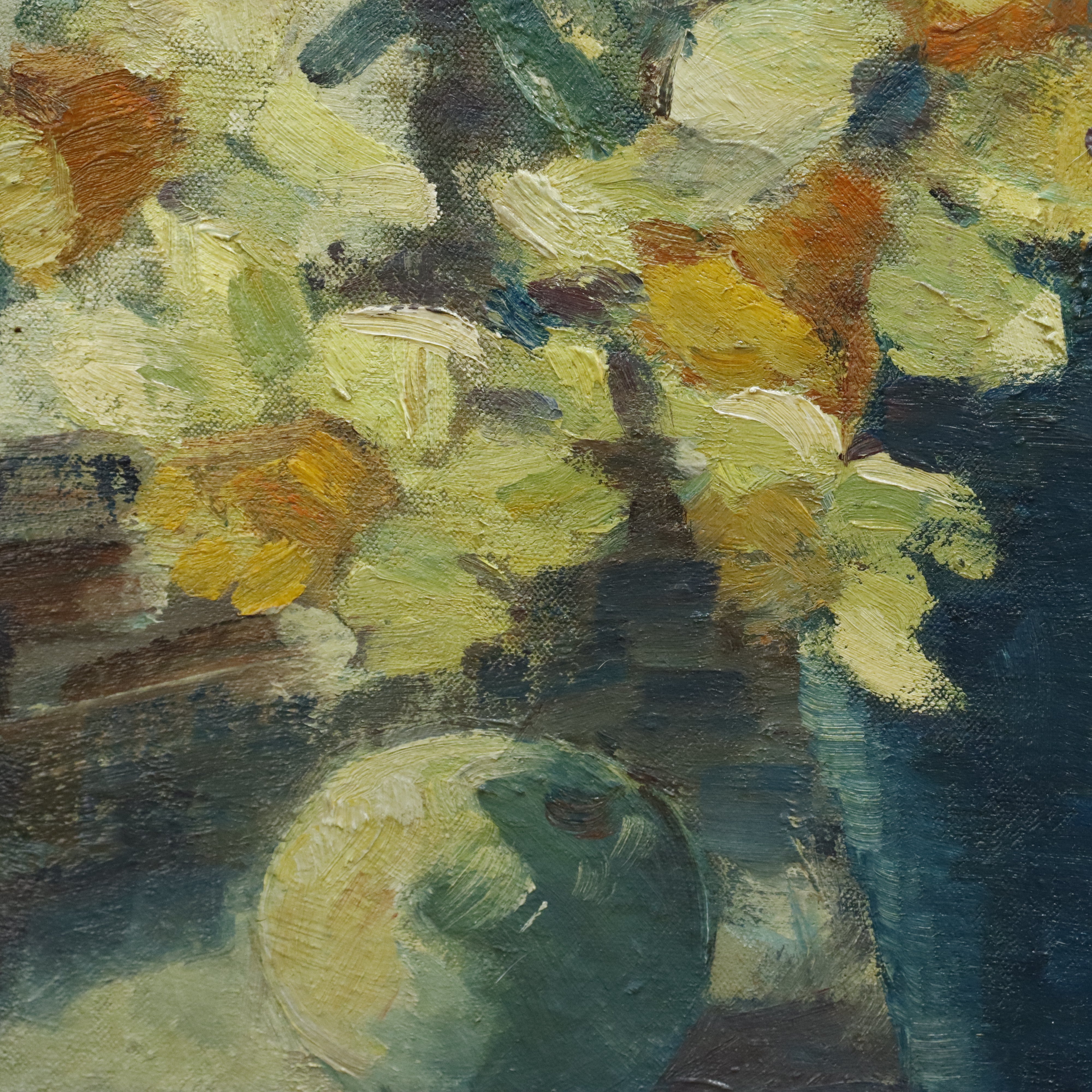 AW014: English Modern School Still Life Oil on Canvas Painting of Daffodils