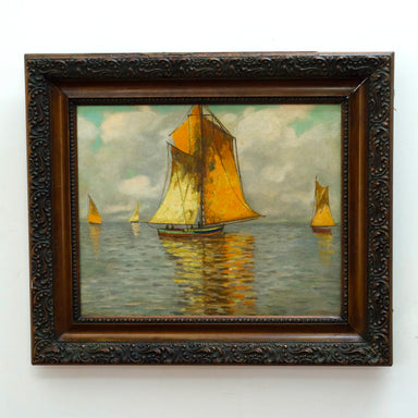 Antique Italian Venice Sailboats Oil on Canvas Painting Circa 1900 | Work of Man