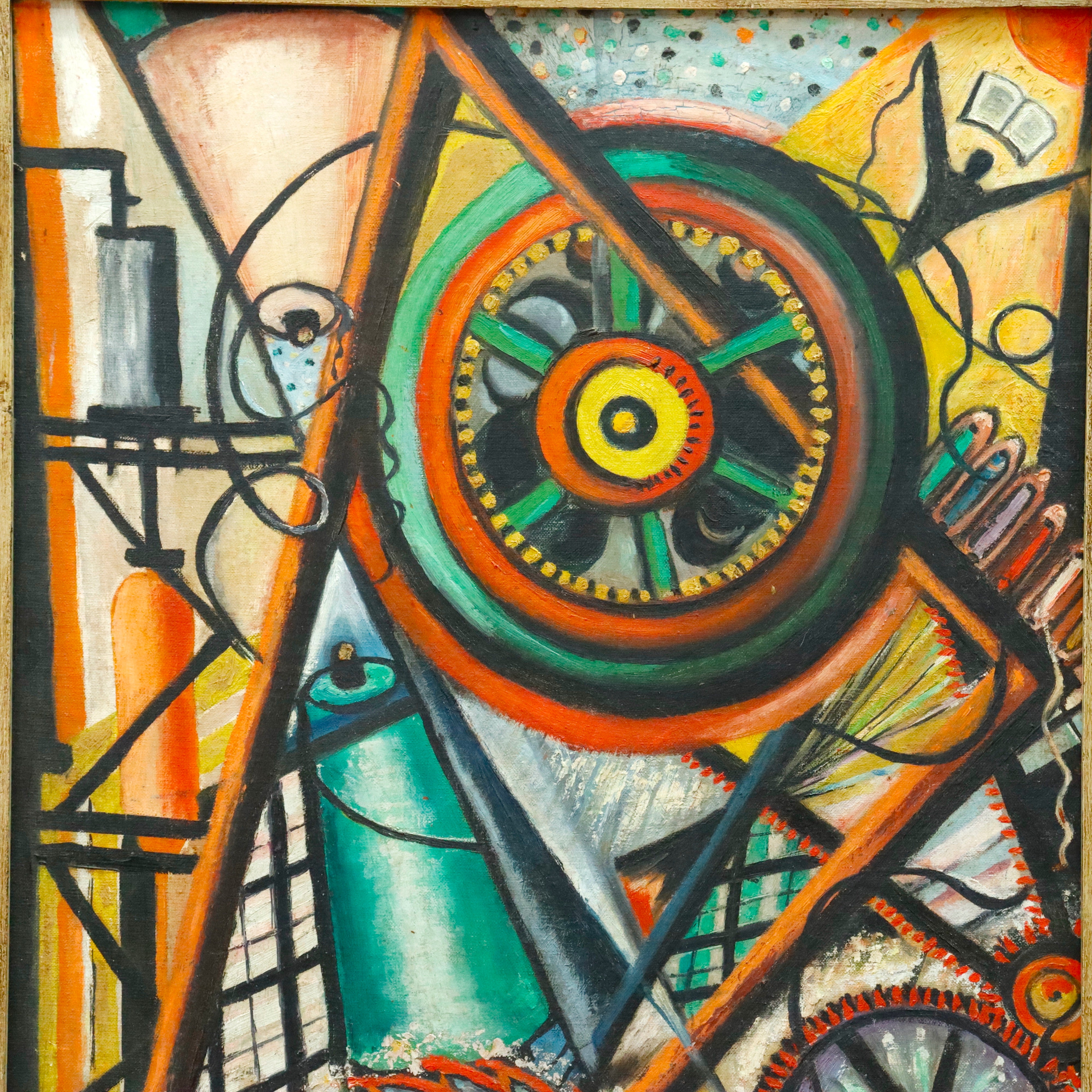 AW312: Jean G. Noll Avant Garde Constructionist Composition Oil on Board Painting Circa 1956 Initialed JGN