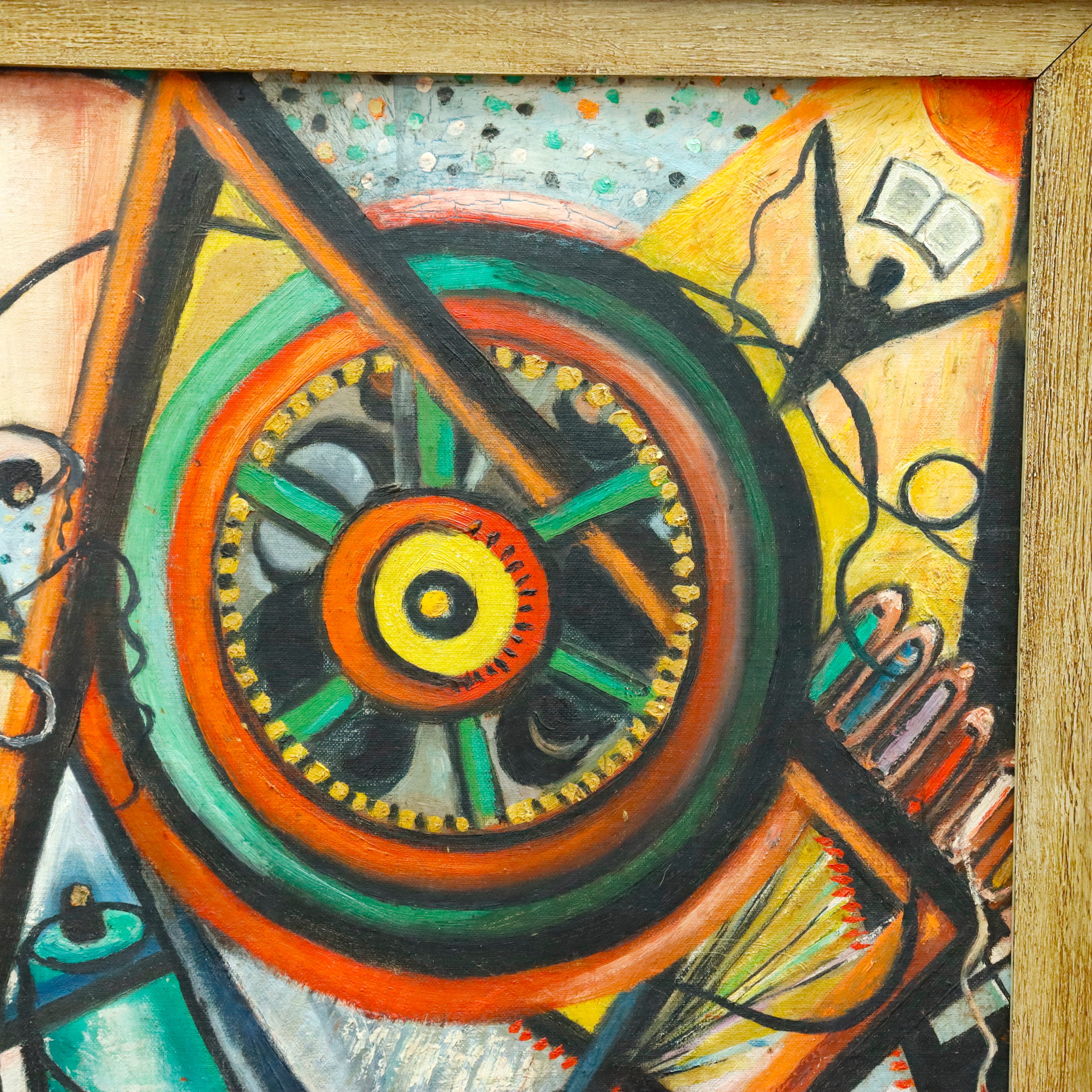 AW312: Jean G. Noll Avant Garde Constructionist Composition Oil on Board Painting Circa 1956 Initialed JGN