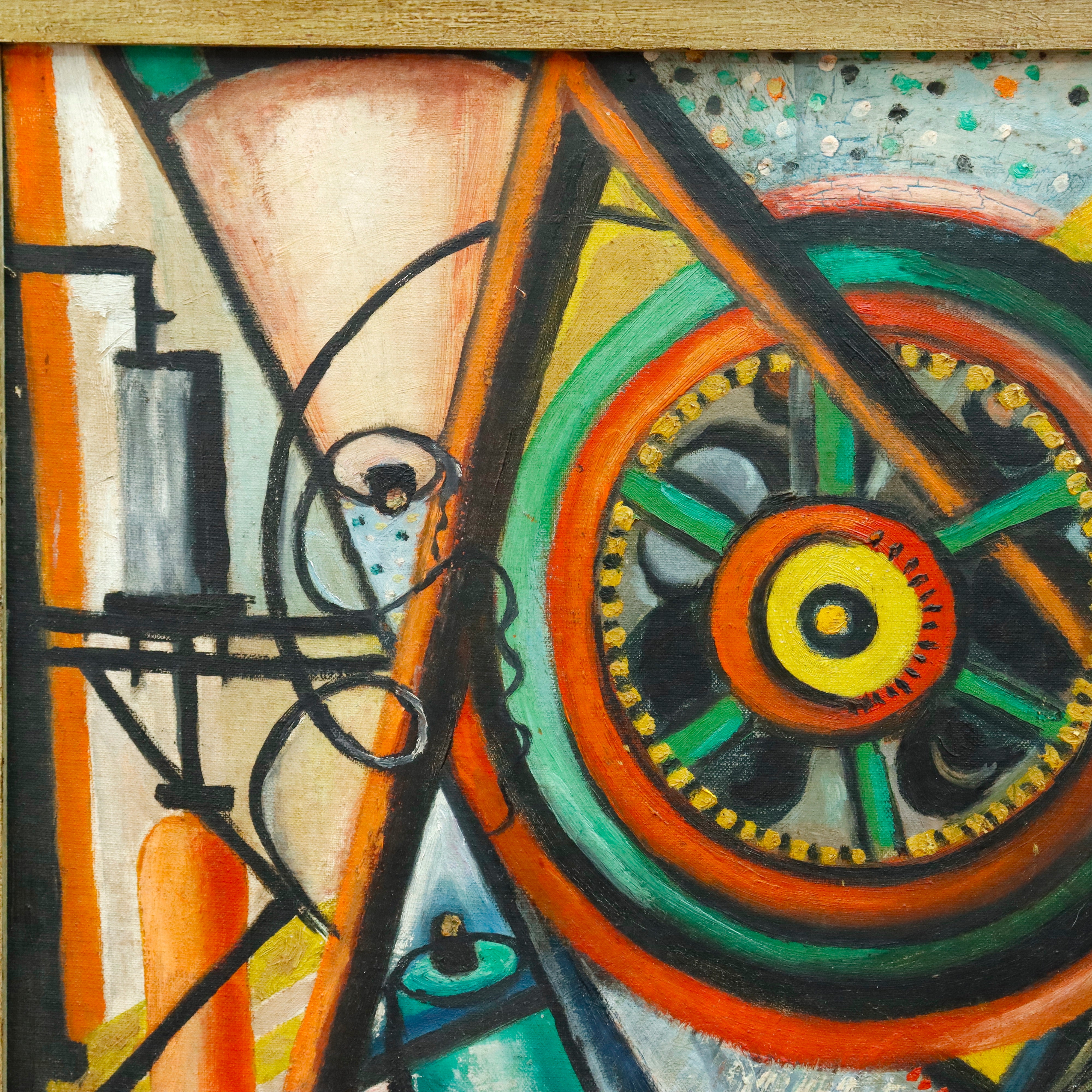 AW312: Jean G. Noll Avant Garde Constructionist Composition Oil on Board Painting Circa 1956 Initialed JGN