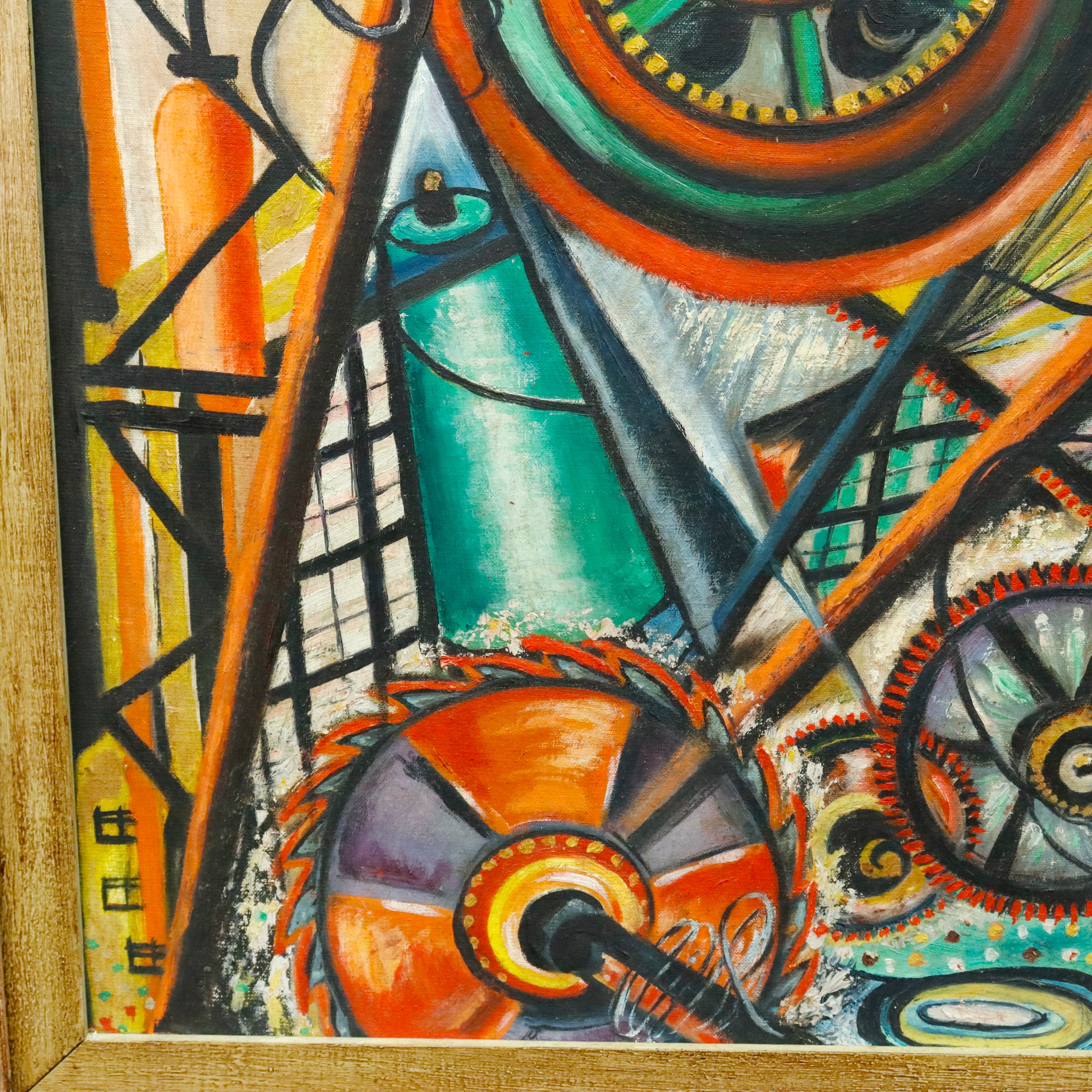 AW312: Jean G. Noll Avant Garde Constructionist Composition Oil on Board Painting Circa 1956 Initialed JGN