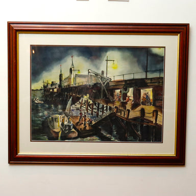 WPA Regionalist Modernist Boat House Pier Watercolor | Work of Man