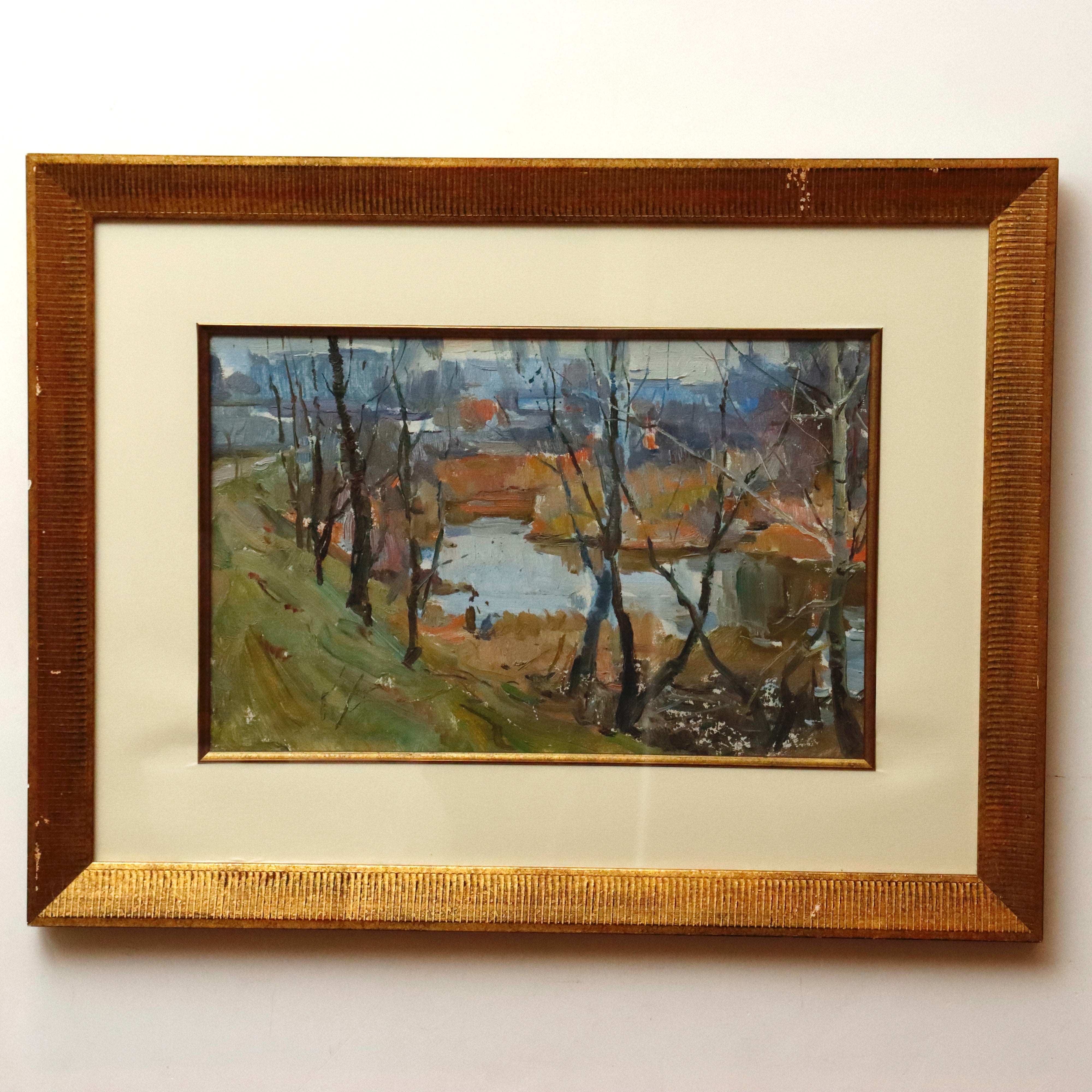 Victor Burkulay Russian Impressionist Winter Landscape Oil on Board Painting | Work of Man