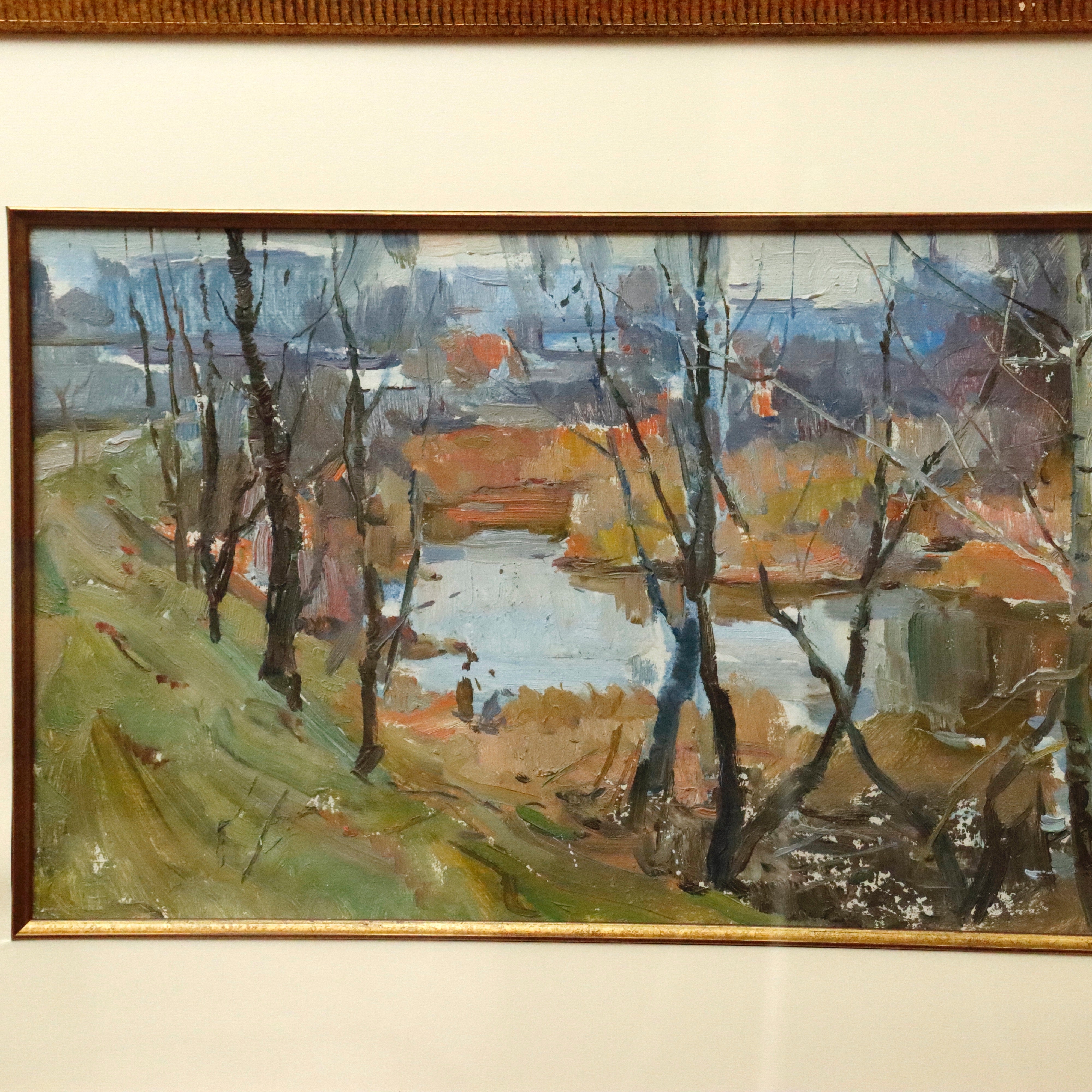 AW040: Victor Burkulay Russian Impressionist Winter Landscape Oil on Board Painting