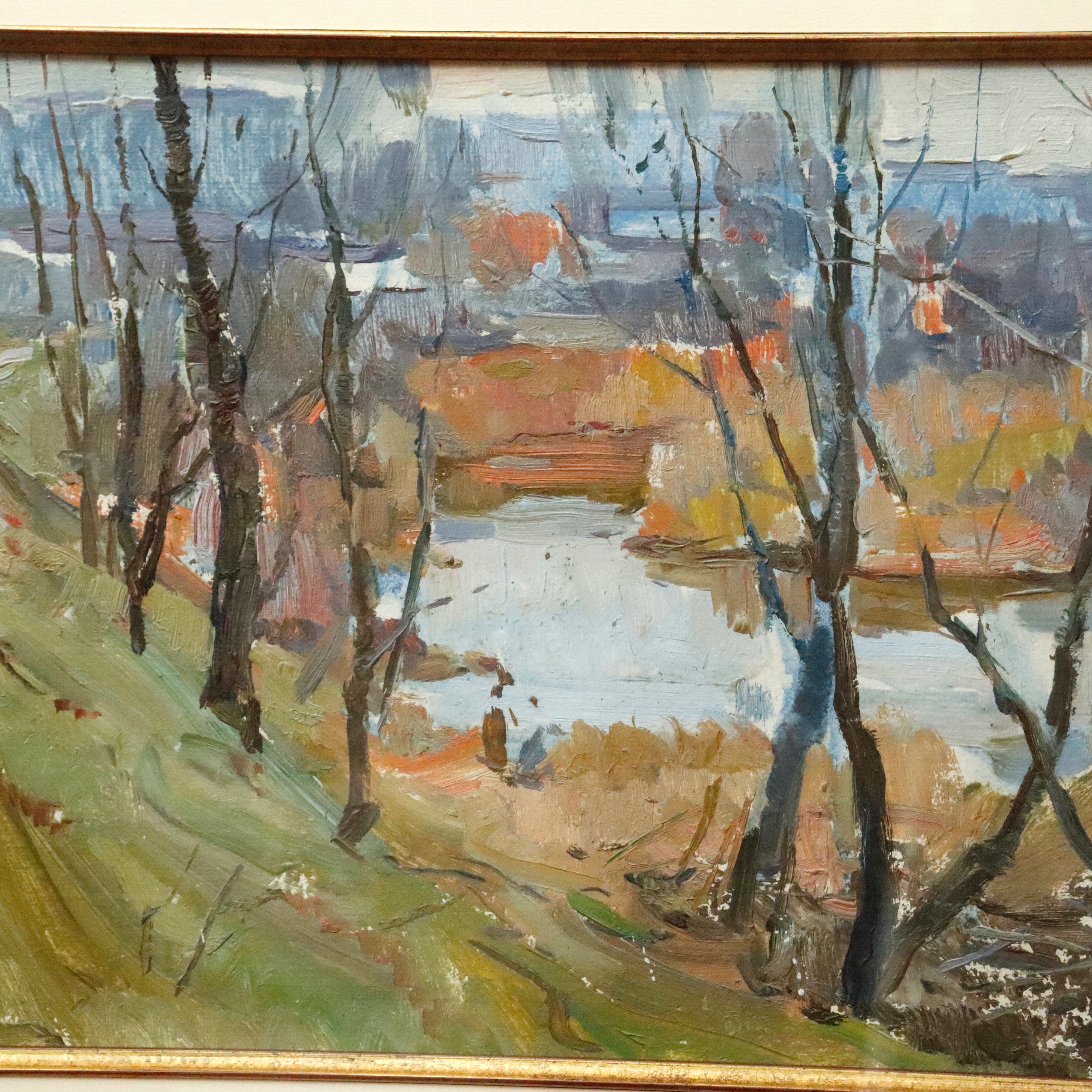 AW040: Victor Burkulay Russian Impressionist Winter Landscape Oil on Board Painting