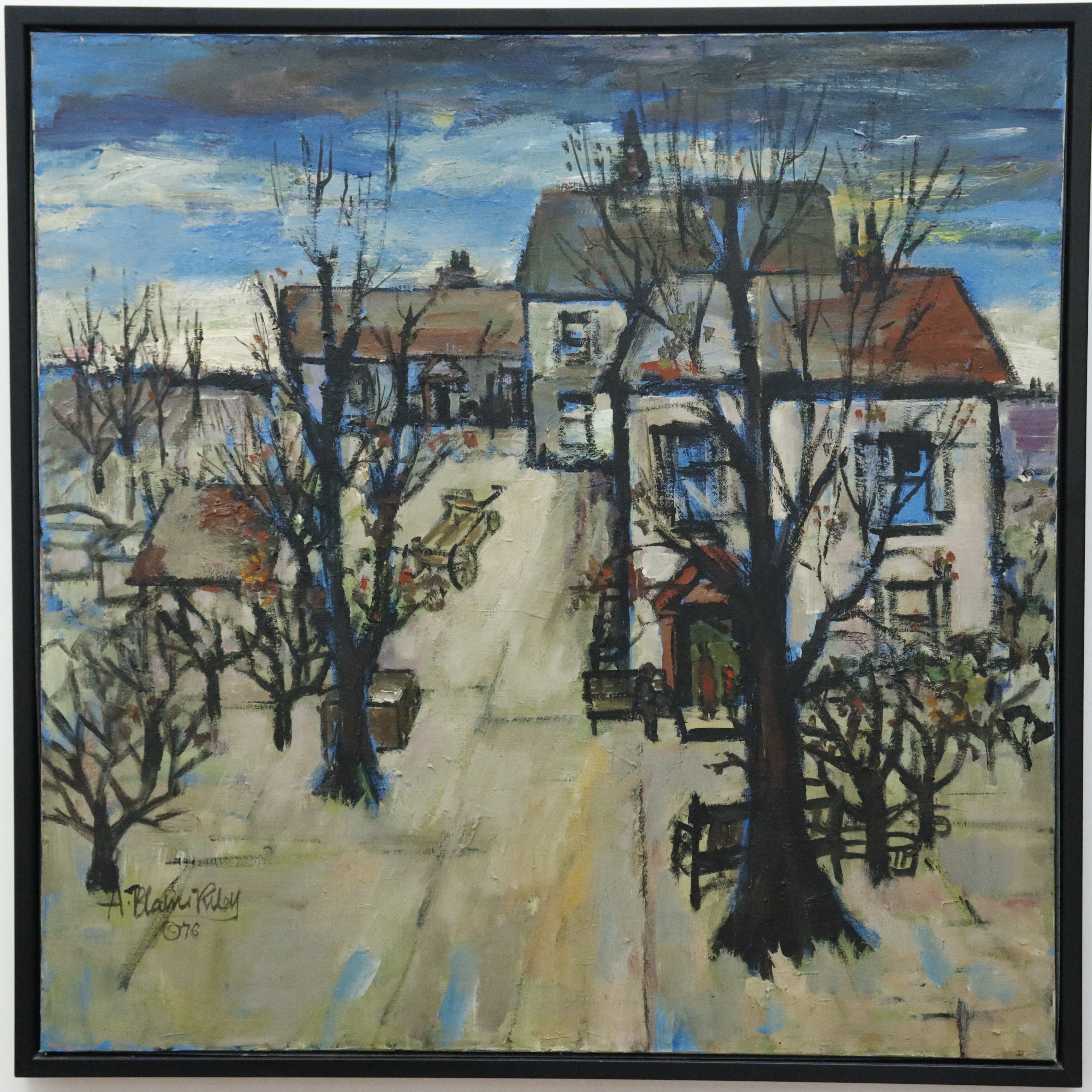 AW162: A. Blaine Riley Winter Landscape Oil on Canvas Painting Circa 1976