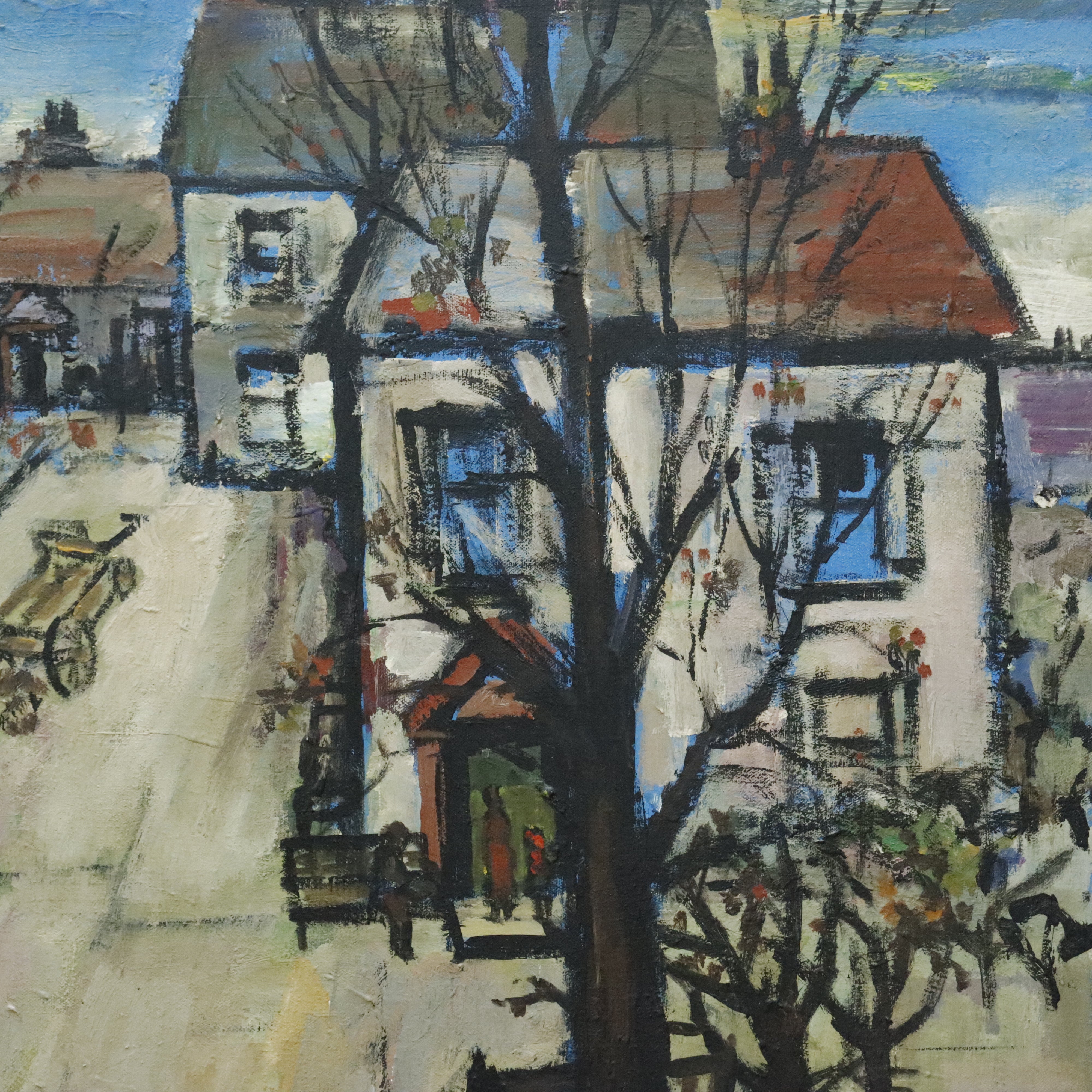 AW162: A. Blaine Riley Winter Landscape Oil on Canvas Painting Circa 1976