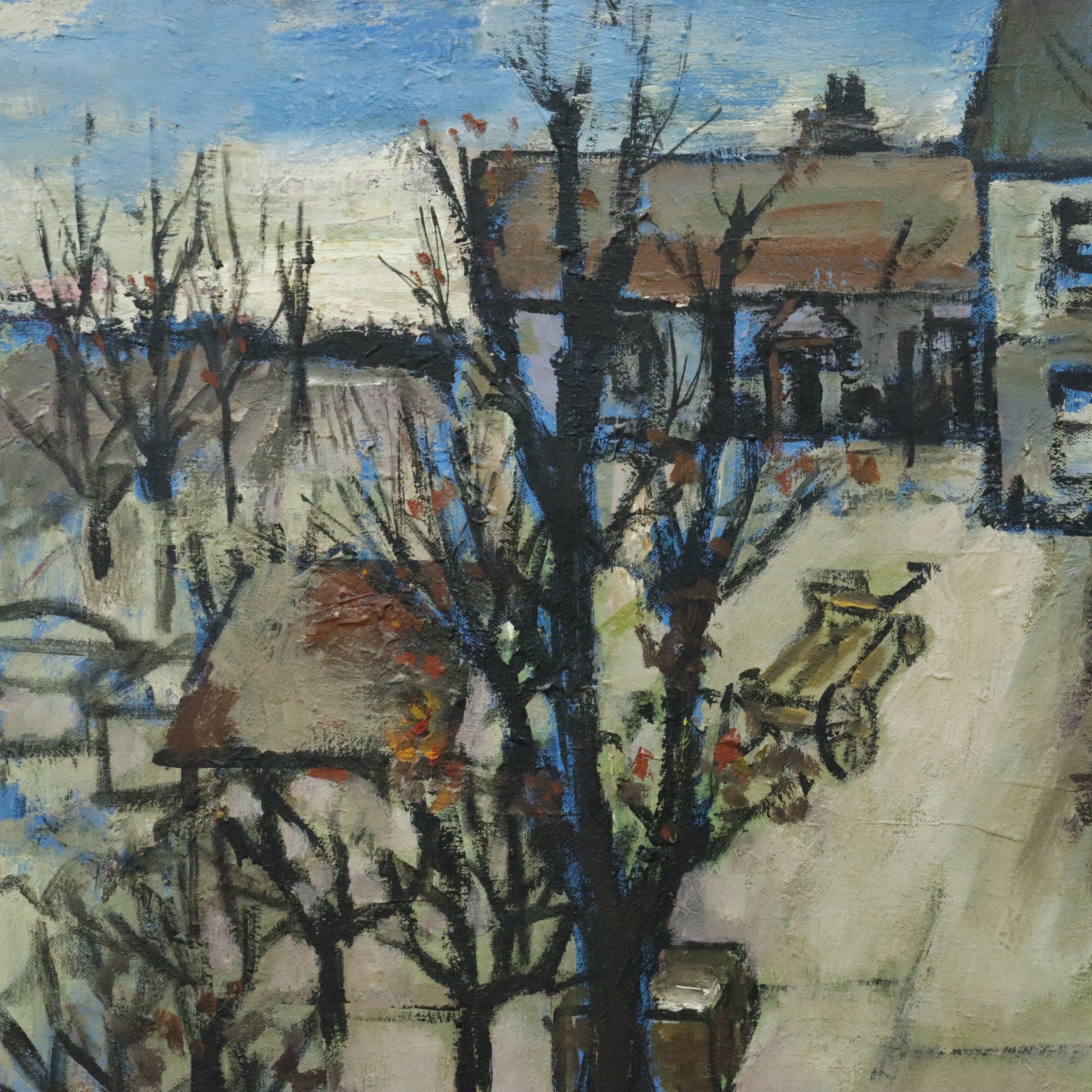 AW162: A. Blaine Riley Winter Landscape Oil on Canvas Painting Circa 1976
