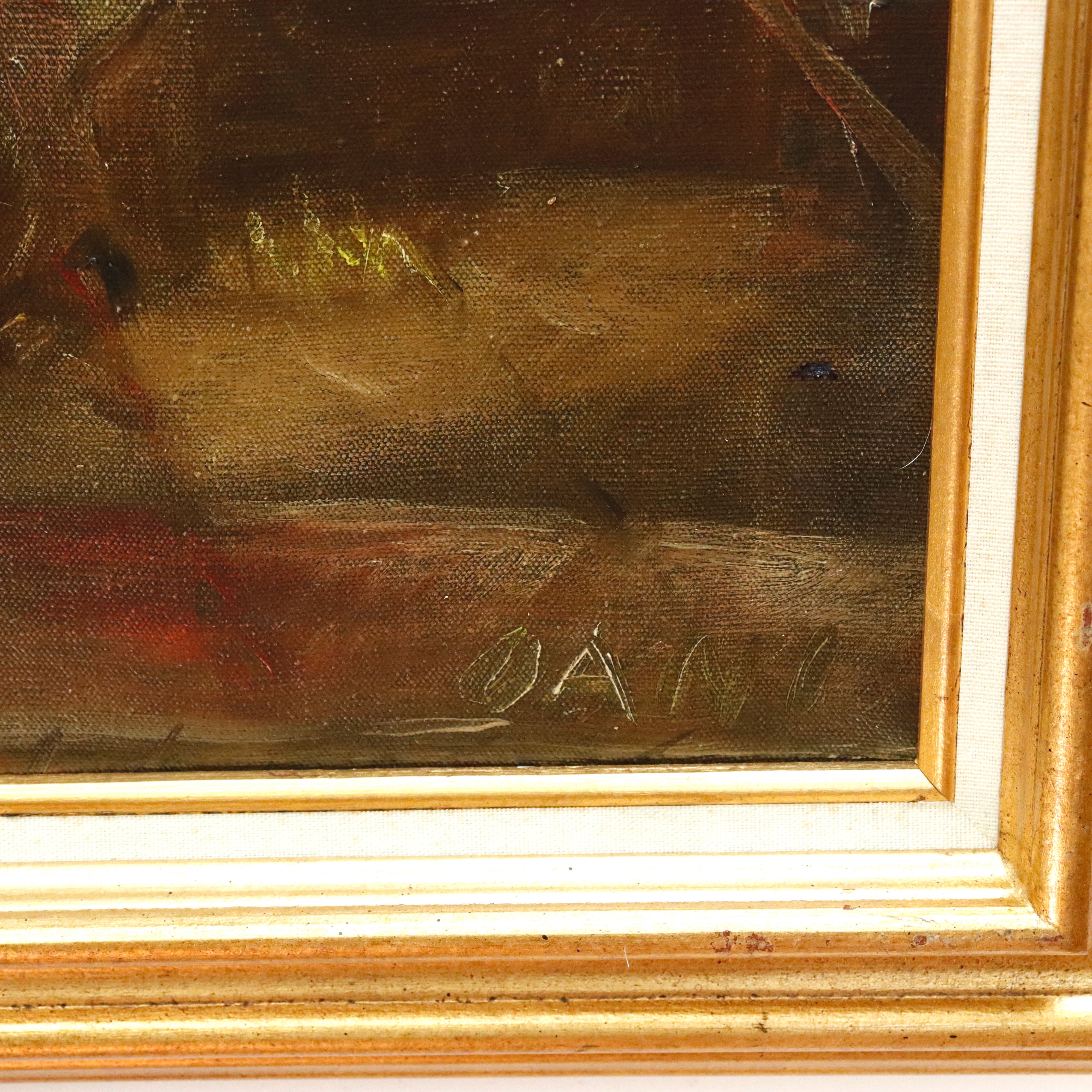 AW053: Oani American WPA Ashcan Regionalist Oil on Canvas Painting of Boats at Harbor