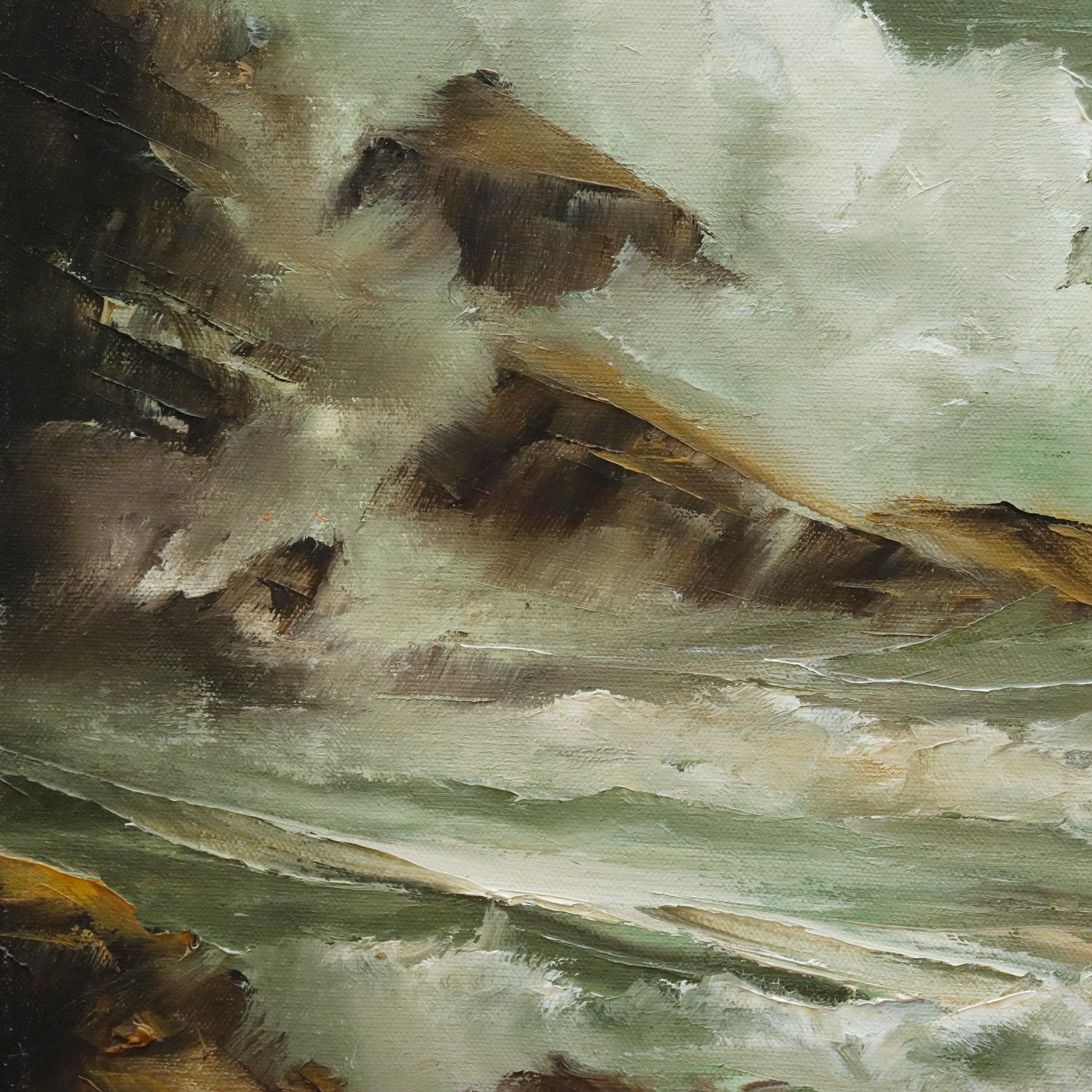 AW054: Kay Kittle Crashing Waves Oil on Canvas Painting American 20th Century