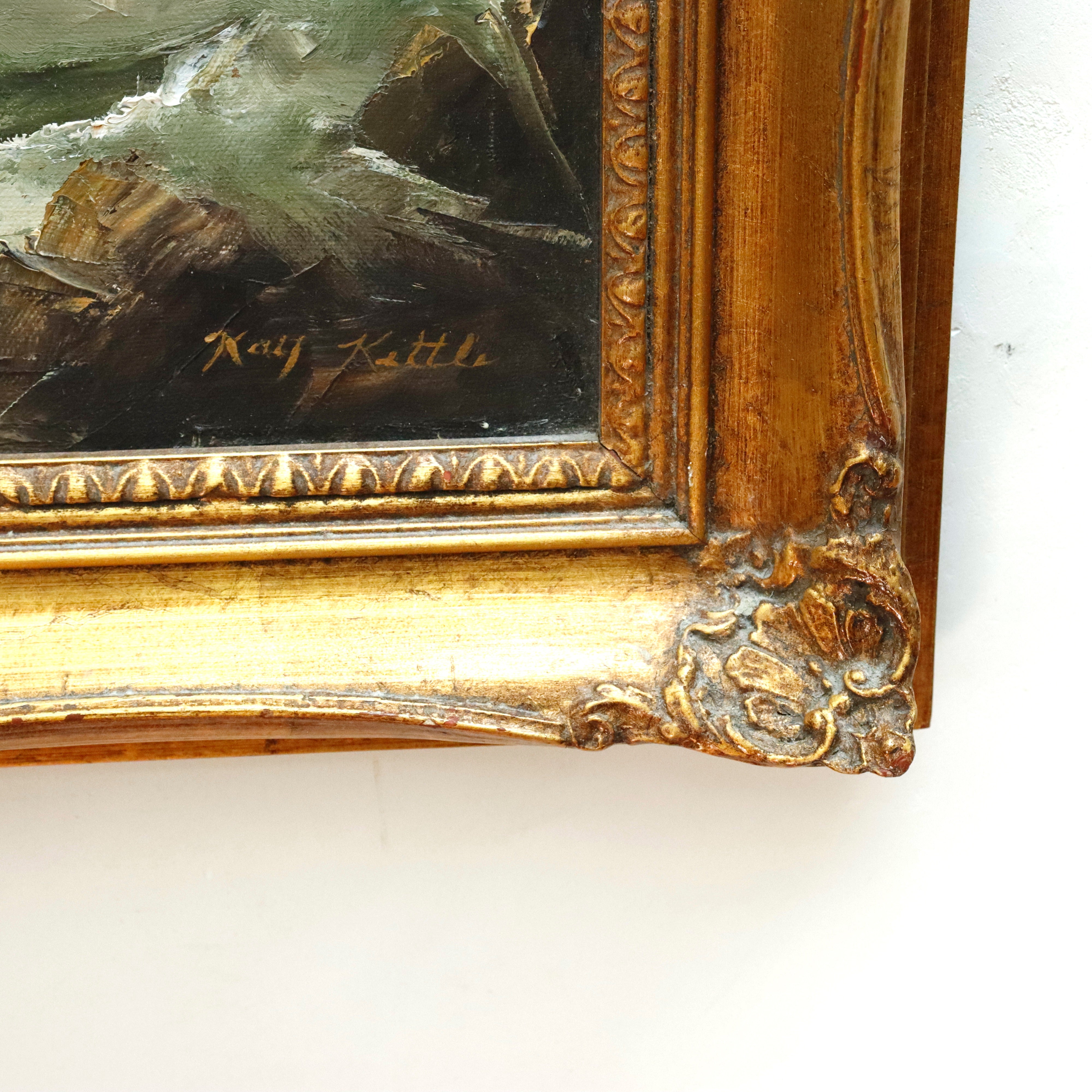 AW054: Kay Kittle Crashing Waves Oil on Canvas Painting American 20th Century