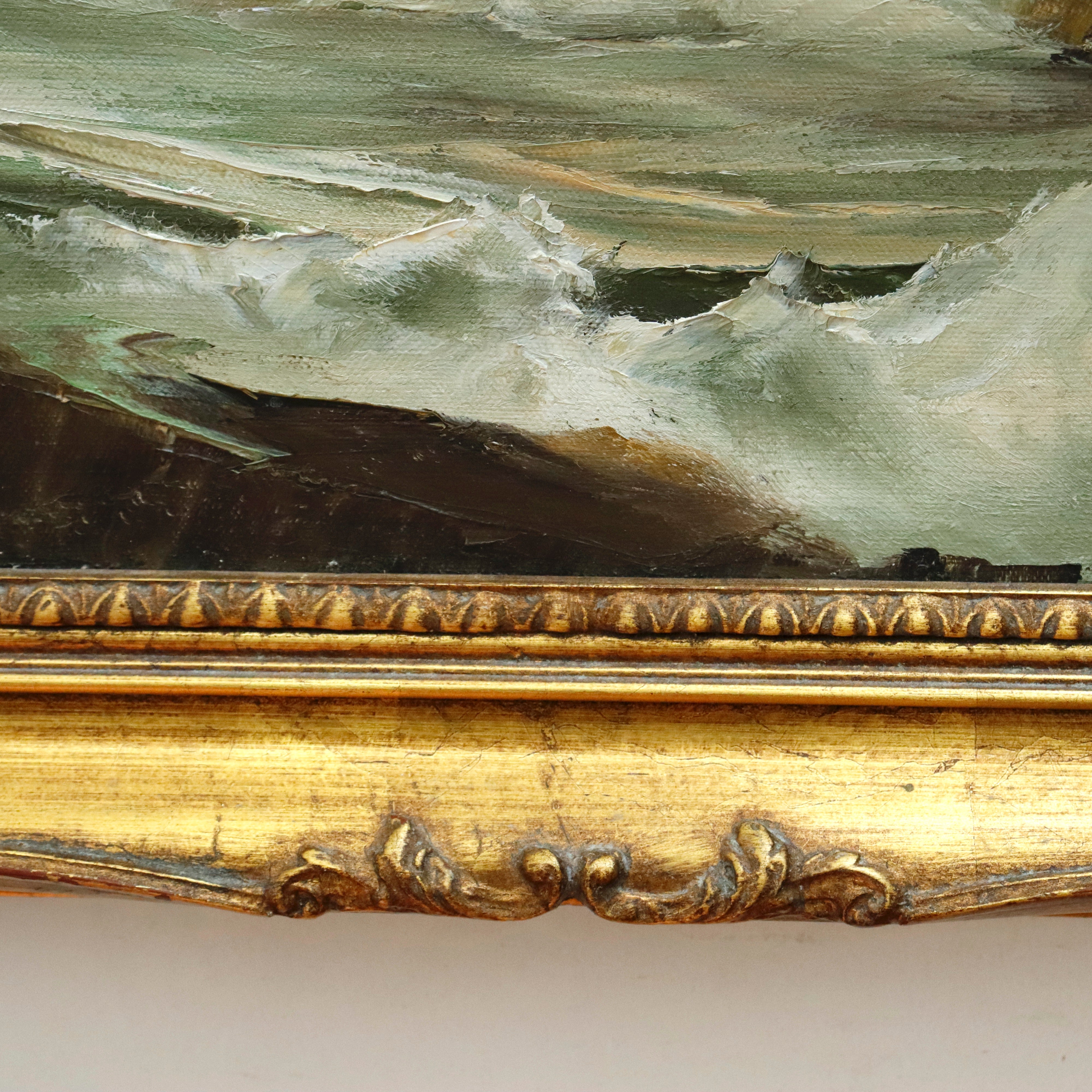 AW054: Kay Kittle Crashing Waves Oil on Canvas Painting American 20th Century