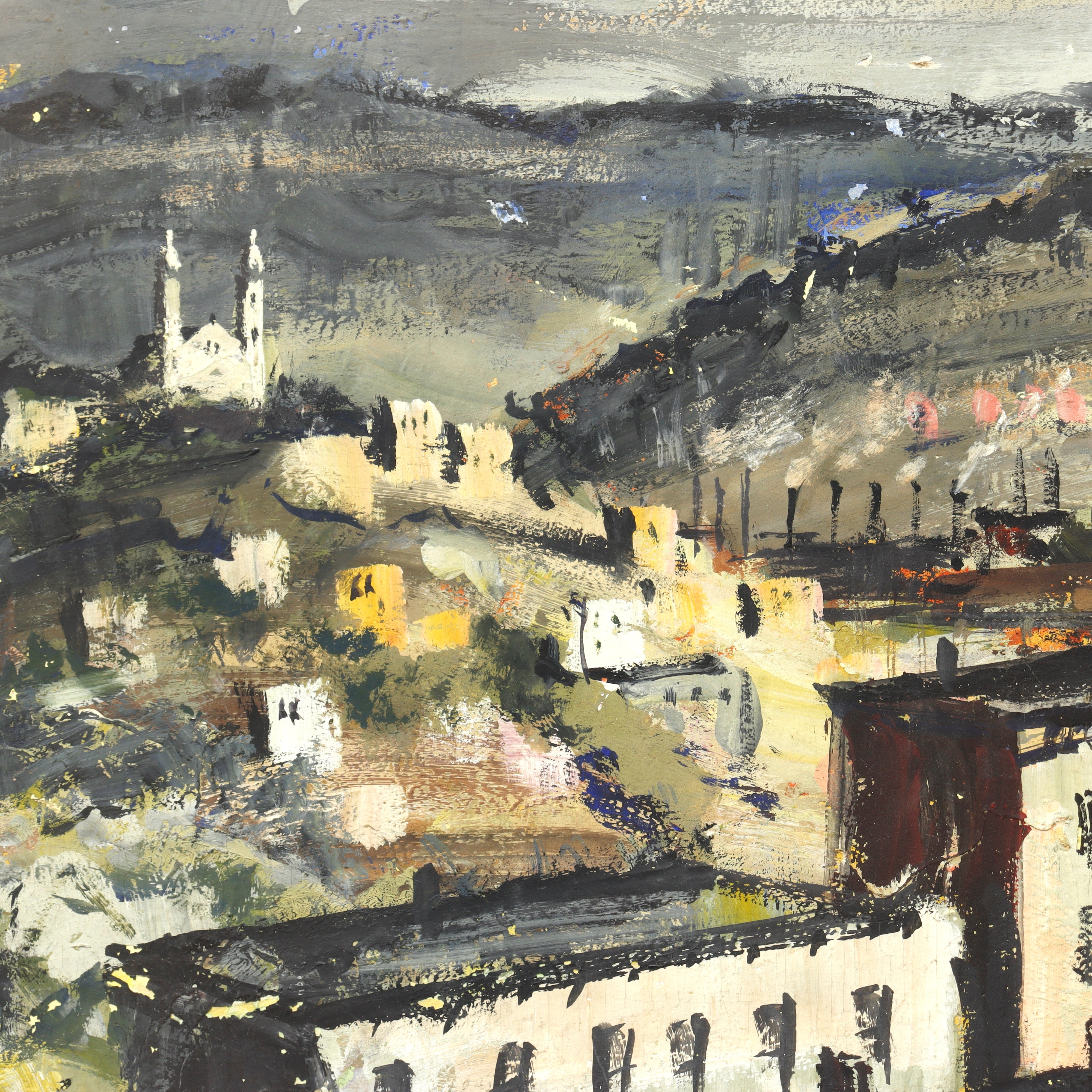 AW4-014: Burns Gouache on Paper Board City Birdseye View