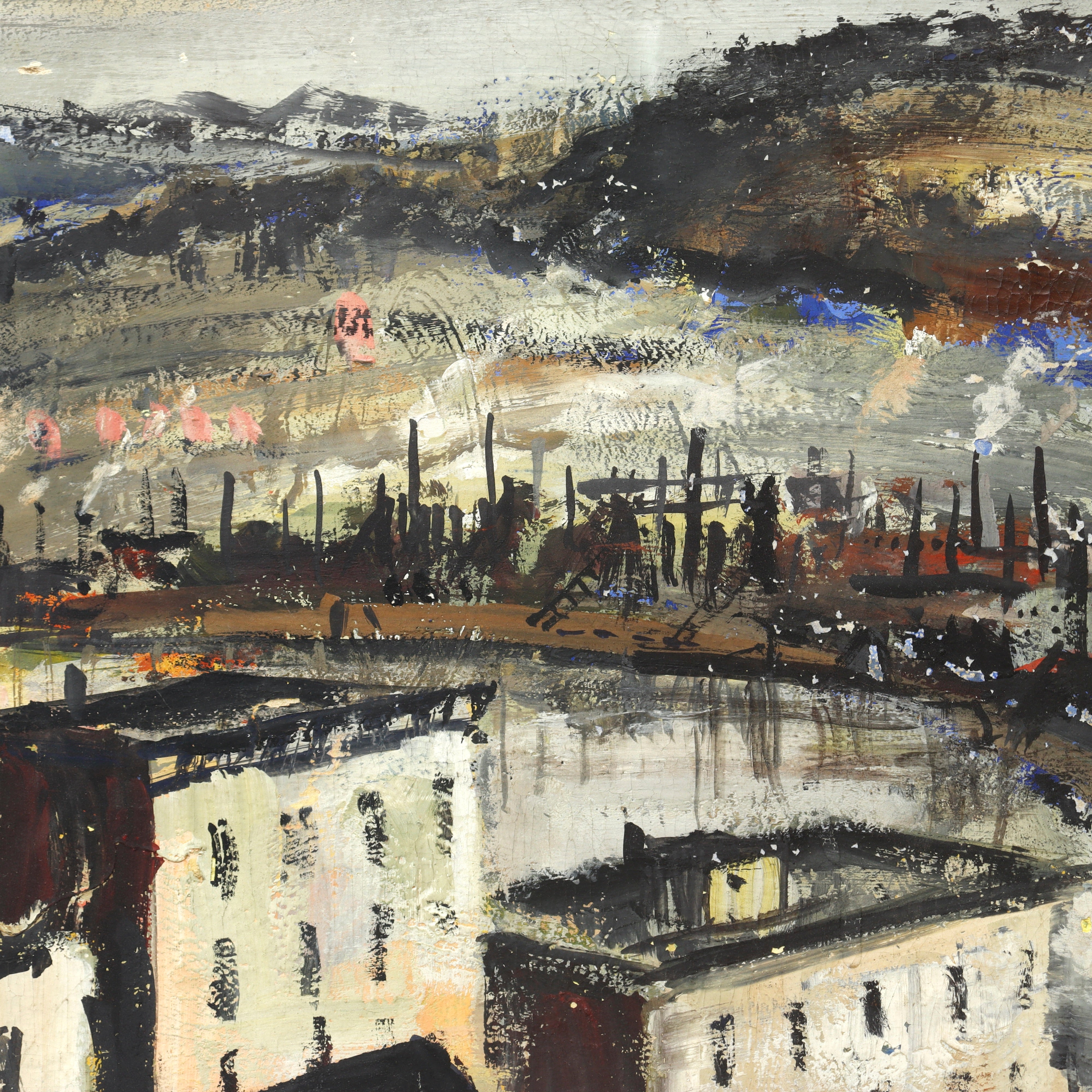 AW4-014: Burns Gouache on Paper Board City Birdseye View