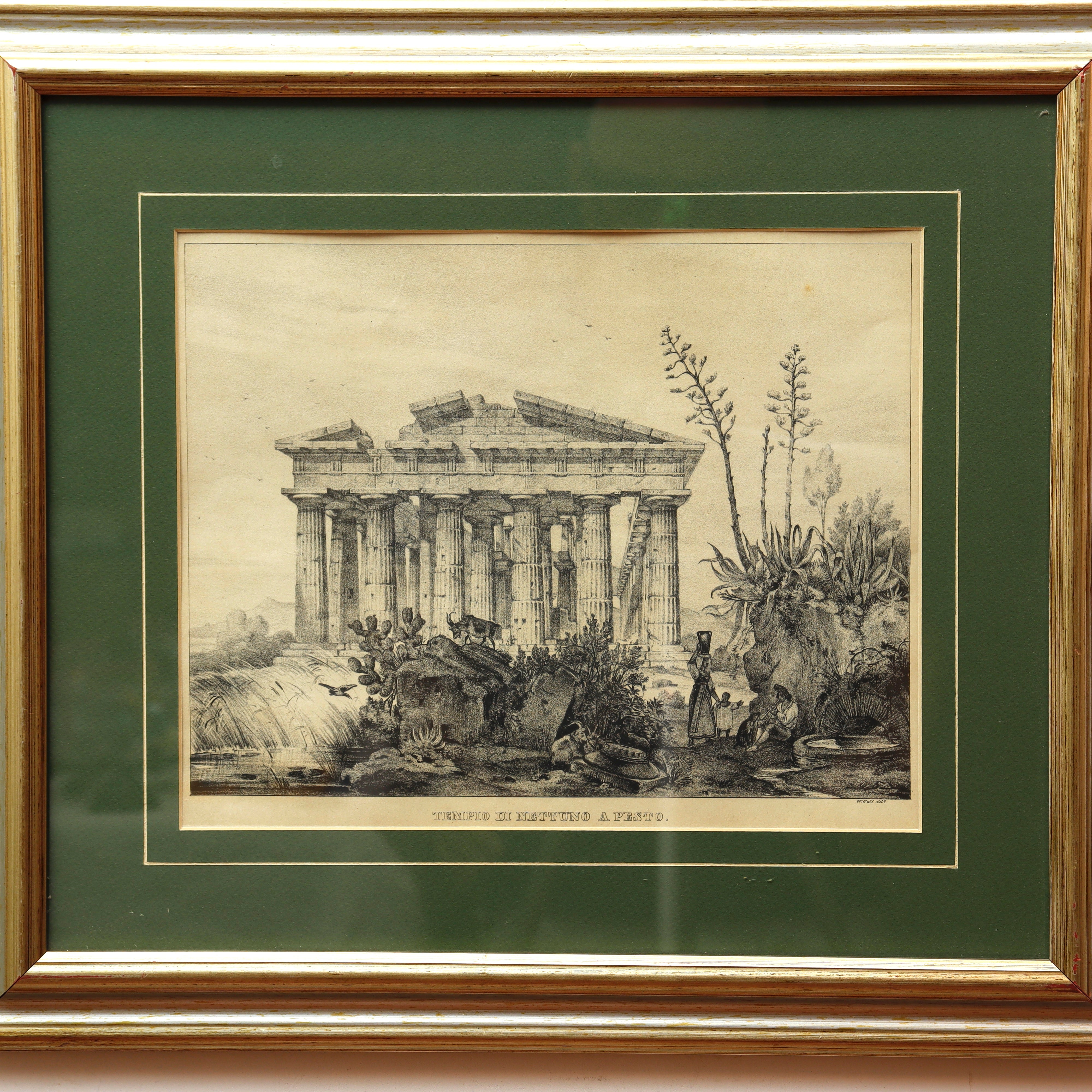 AW7-040: W. Gail Early 19th Century Coordinating Pair of Engravings of Tempio Di Nettuno in Pesto