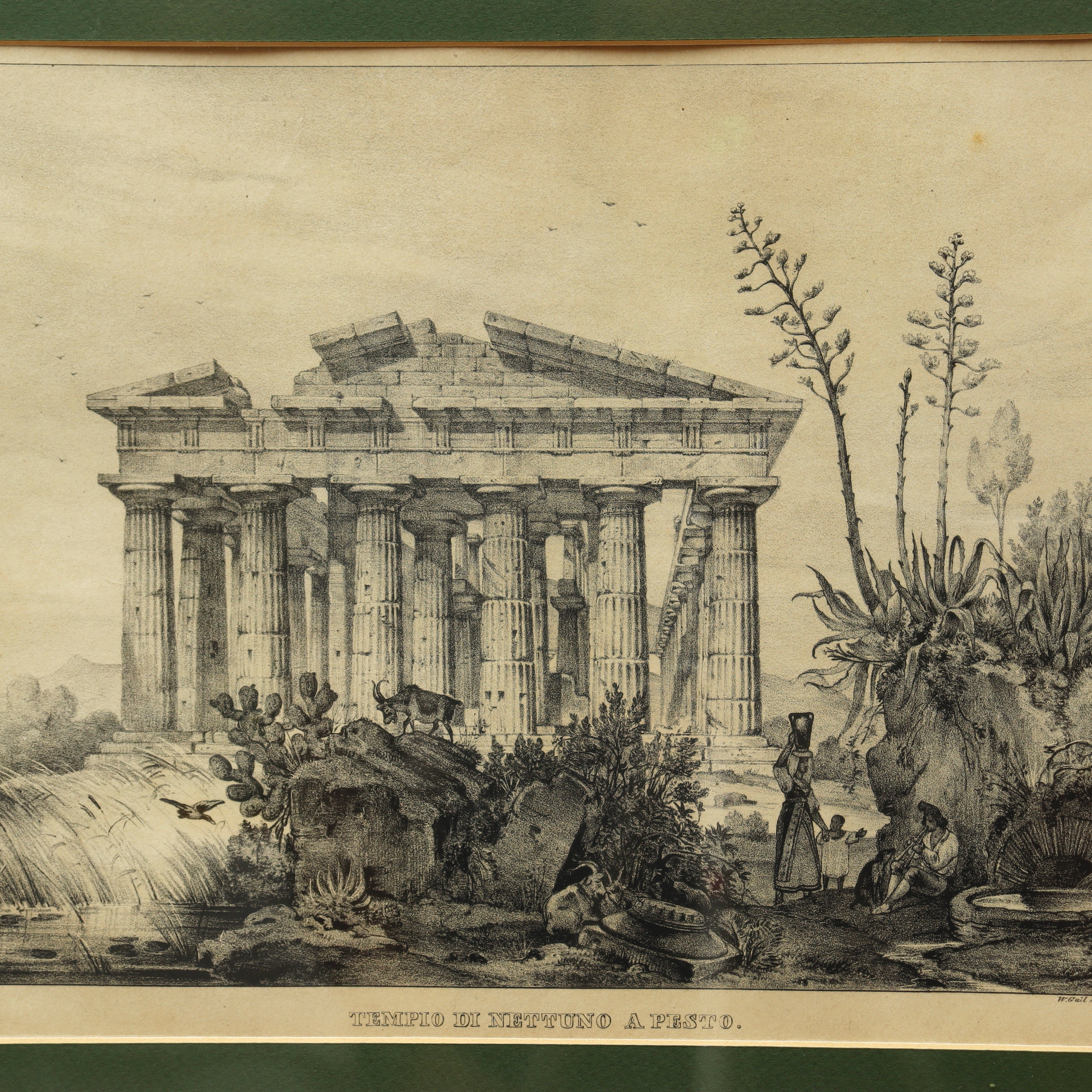 AW7-040: W. Gail Early 19th Century Coordinating Pair of Engravings of Tempio Di Nettuno in Pesto
