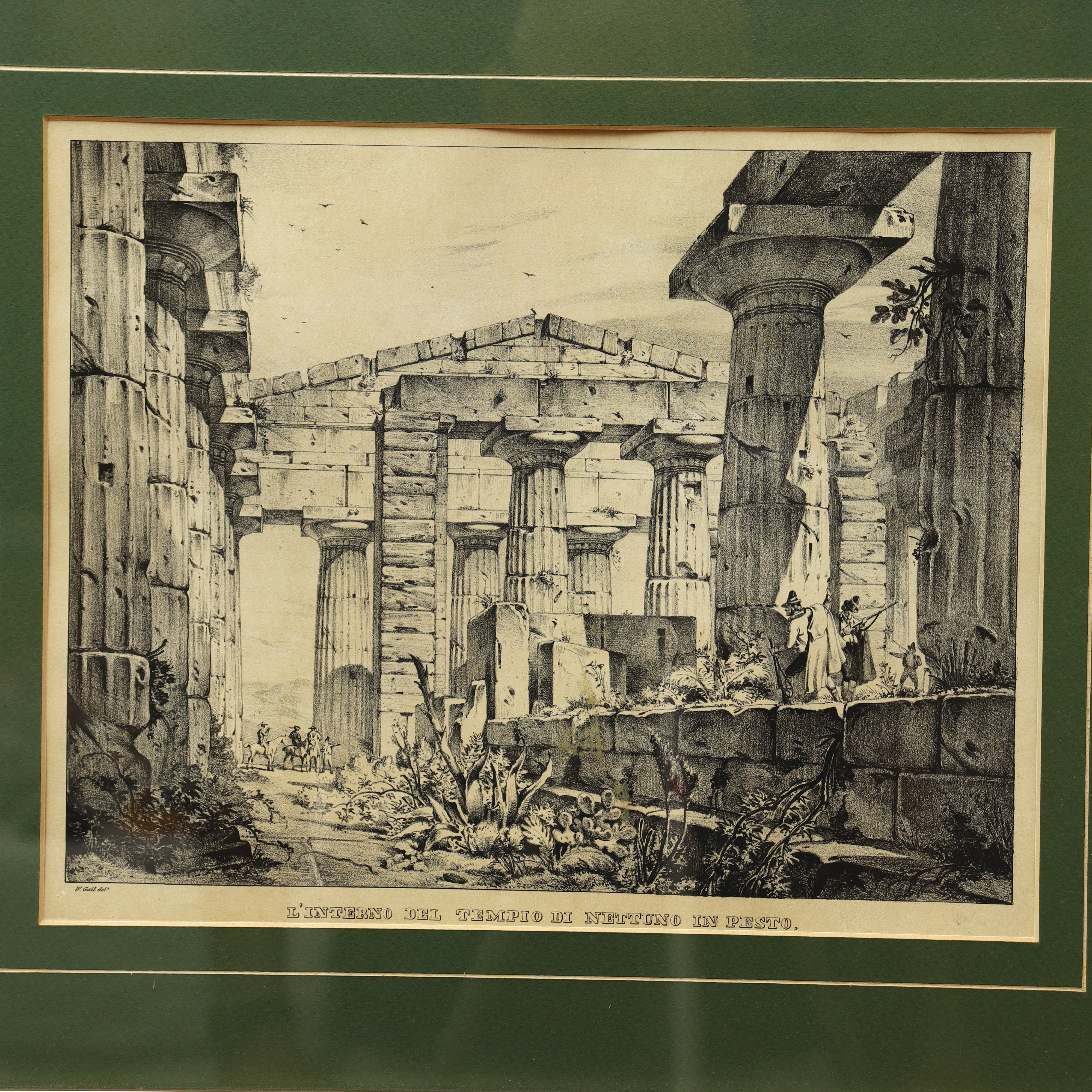 AW7-040: W. Gail Early 19th Century Coordinating Pair of Engravings of Tempio Di Nettuno in Pesto