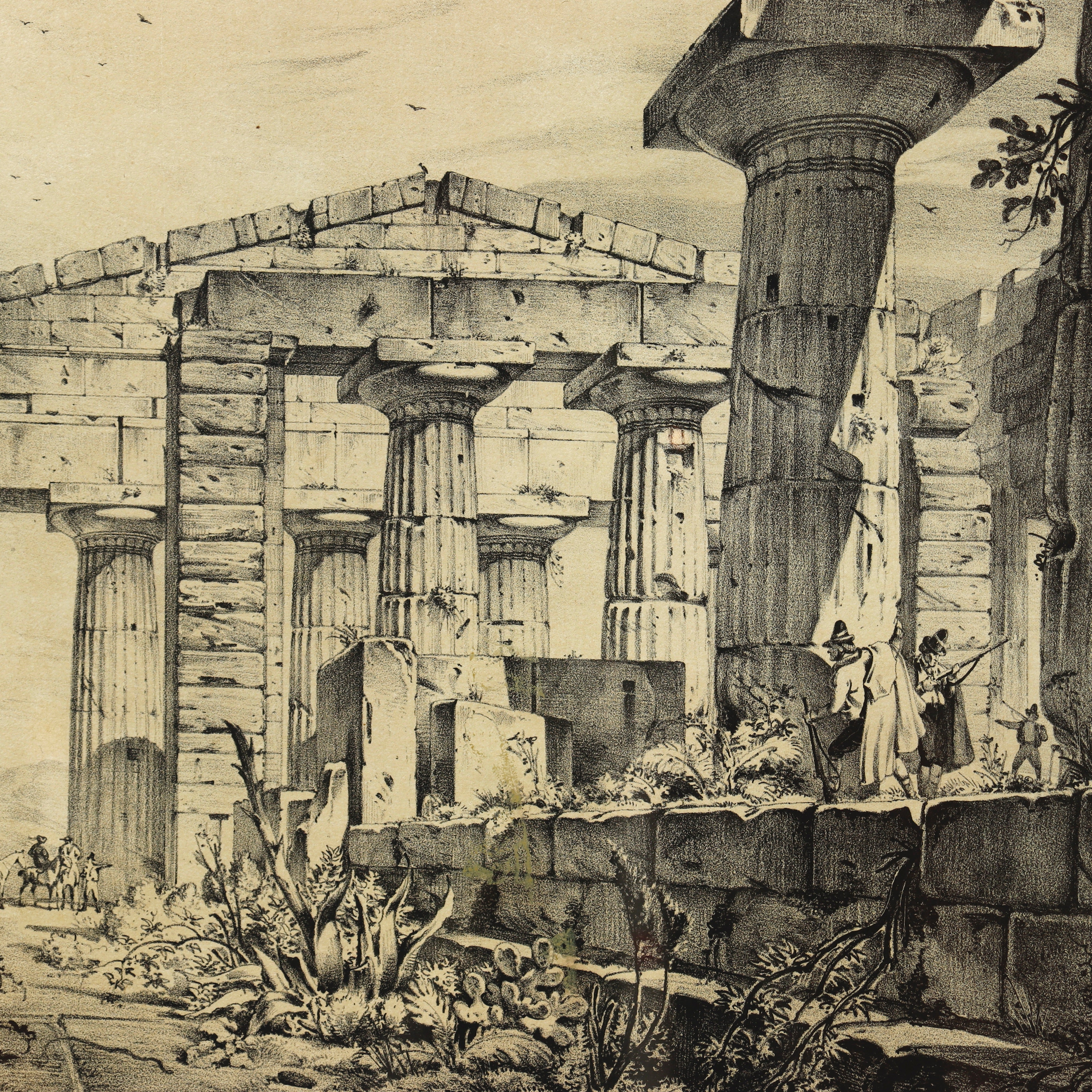 AW7-040: W. Gail Early 19th Century Coordinating Pair of Engravings of Tempio Di Nettuno in Pesto