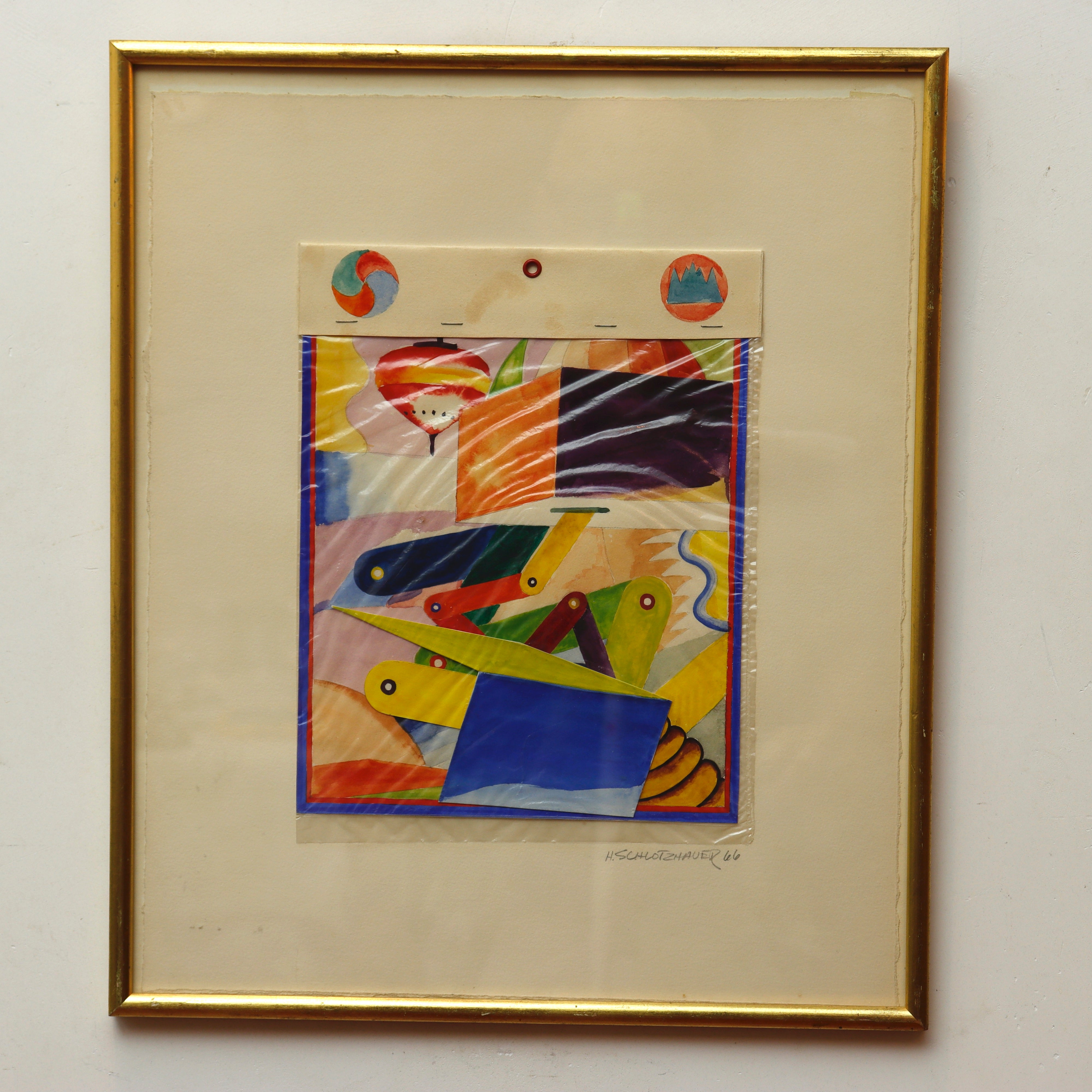 HAROLD SCHLOTZHAUER - GEOMETRIC WHIMSY - MID 20TH C MIXED MEDIA | Work of Man