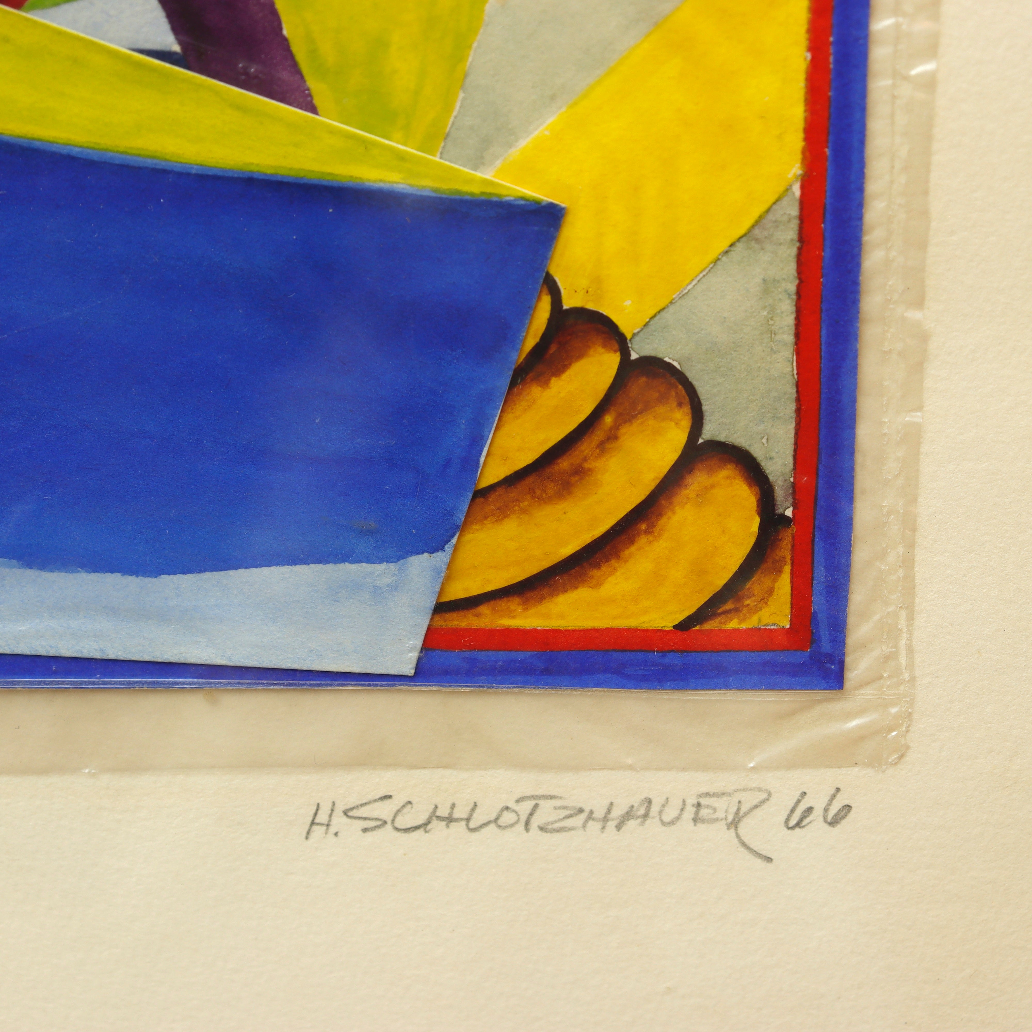 AW13-429:  HAROLD SCHLOTZHAUER - GEOMETRIC WHIMSY - MID 20TH C MIXED MEDIA