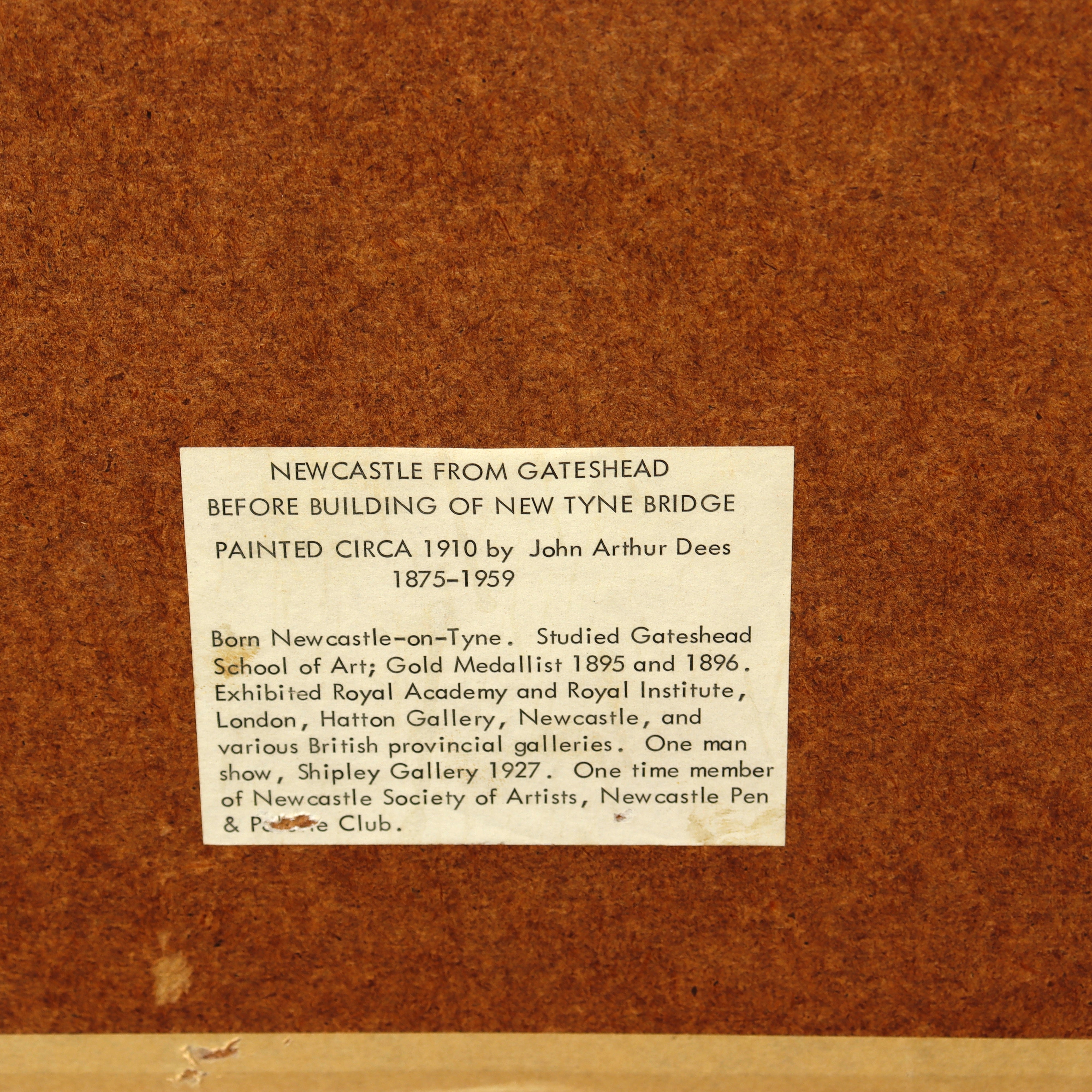 AW425: John Arthur Dees Newcastle From Gateshead Upon Tyne Gouache on Paper Painting Circa 1910