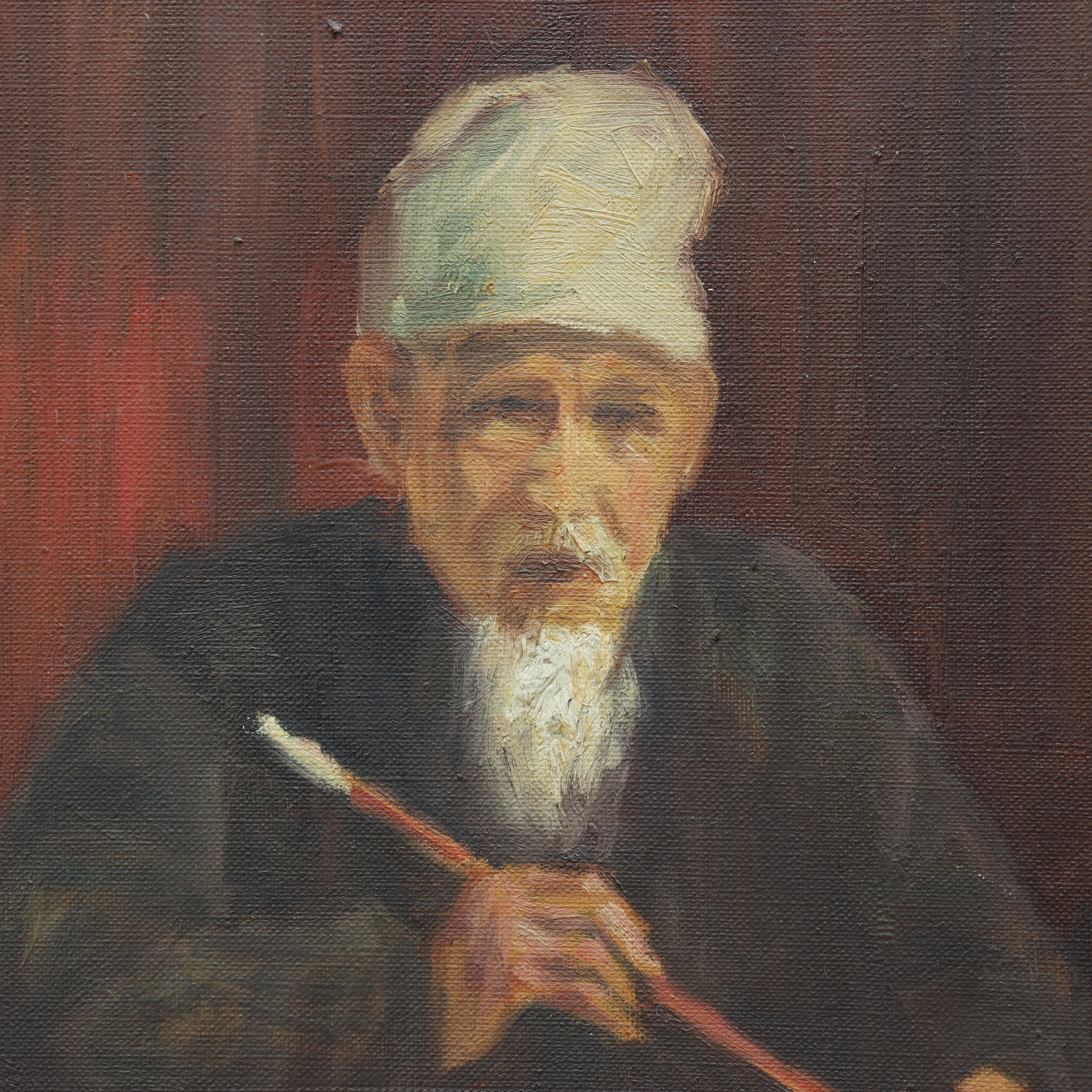 AW126: Man With Opium Pipe Signed Pam G '63 Oil on Canvas Painting