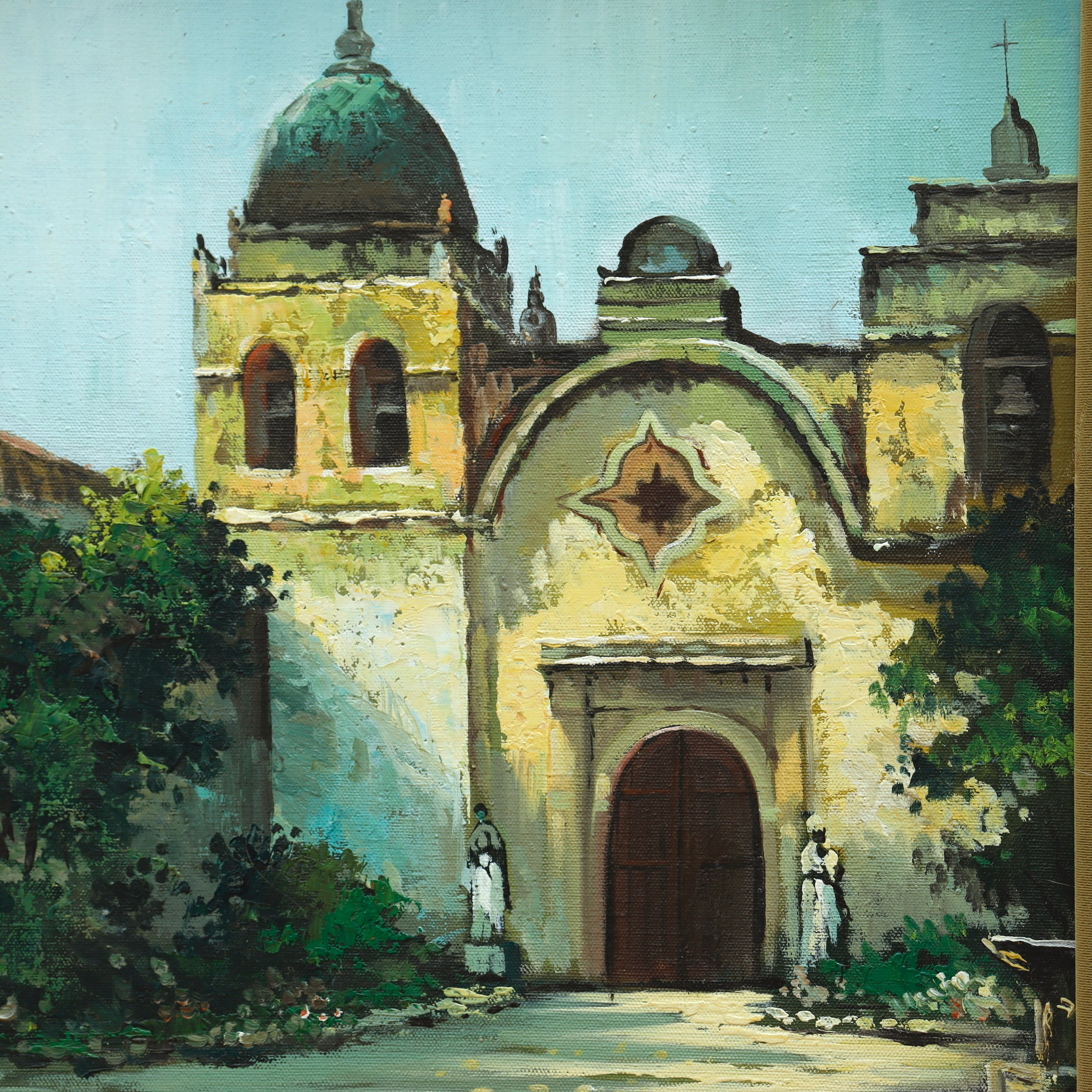 AW060: Carmel Mission Basilica Signed Joseph M Oil on Canvas