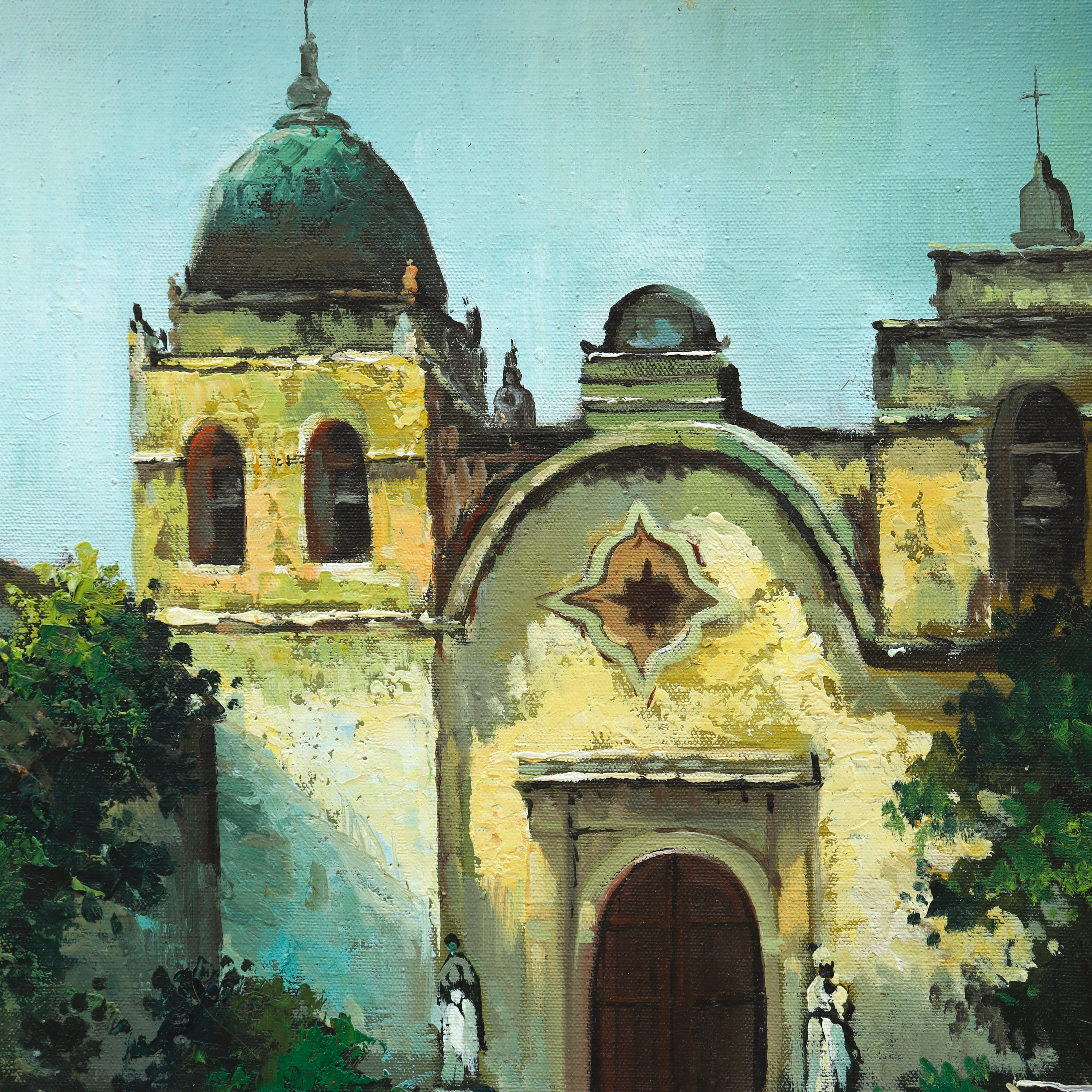 AW060: Carmel Mission Basilica Signed Joseph M Oil on Canvas