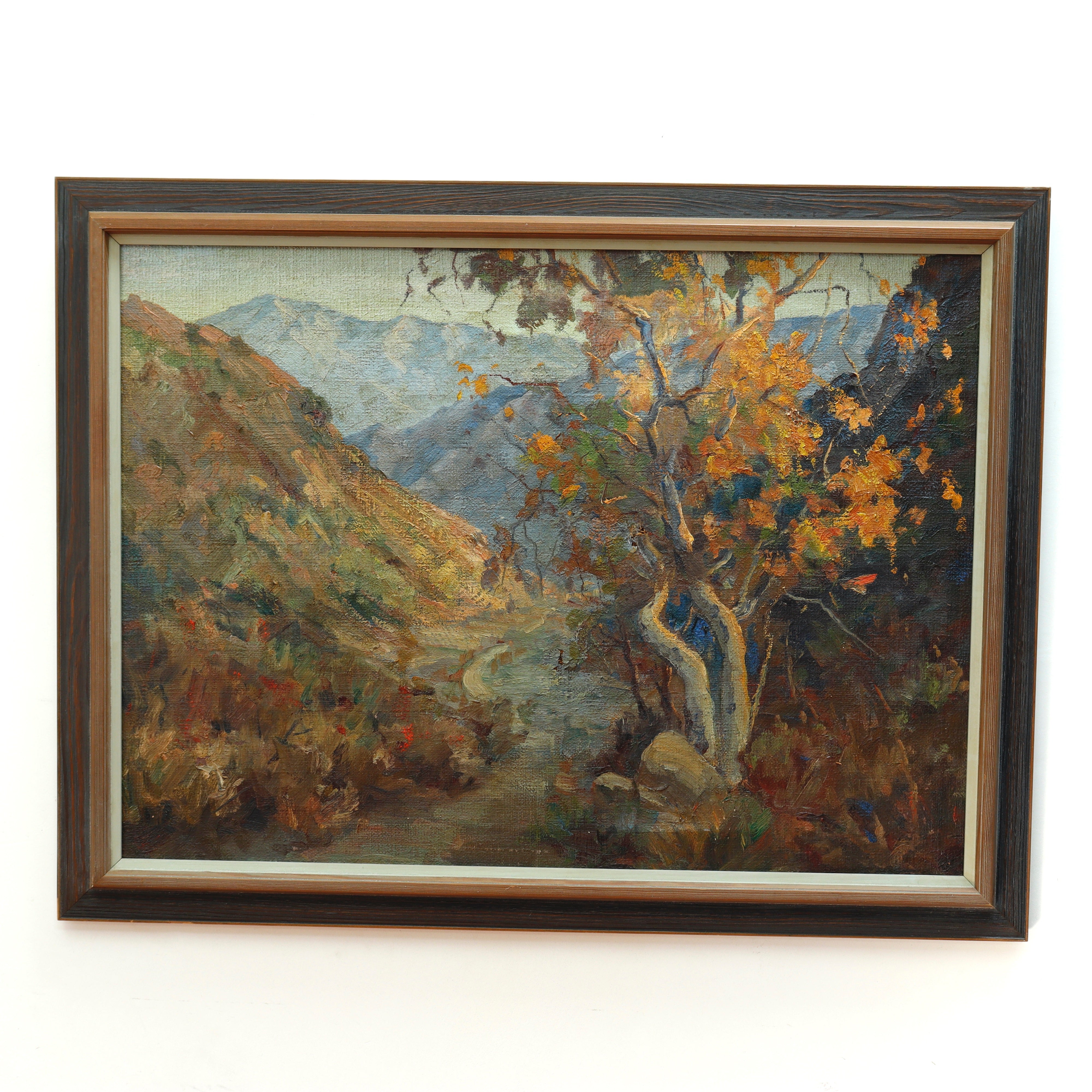 AW982: California Impressionist Autumn Foothills Oil on Canvas Painting Circa 1920's